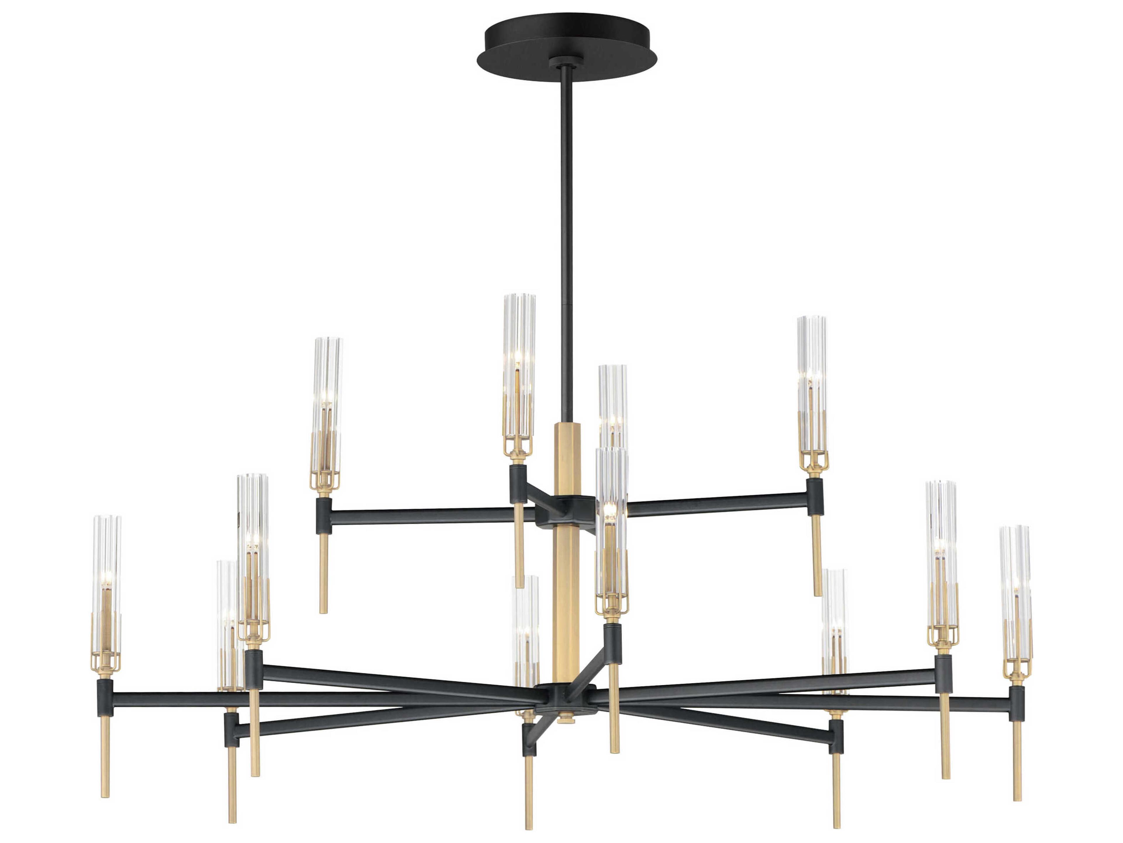 Maxim Lighting Flambeau 12-Light Black Antique Brass Glass LED Tiered Chandelier