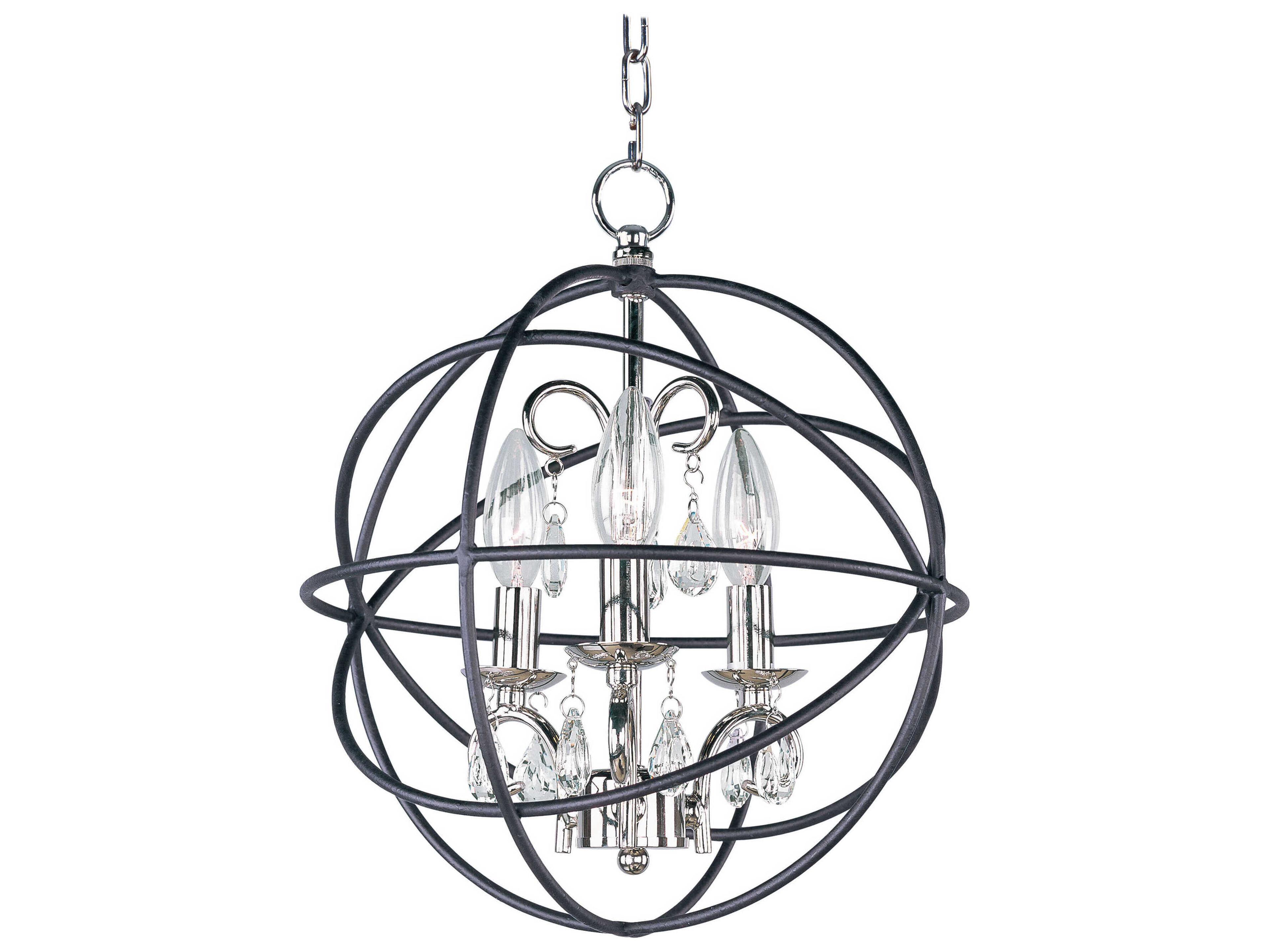 Maxim Lighting Orbit 3-Light Anthracite And Polished Nickel Crystal Glass Candelabra Globe Chandelier