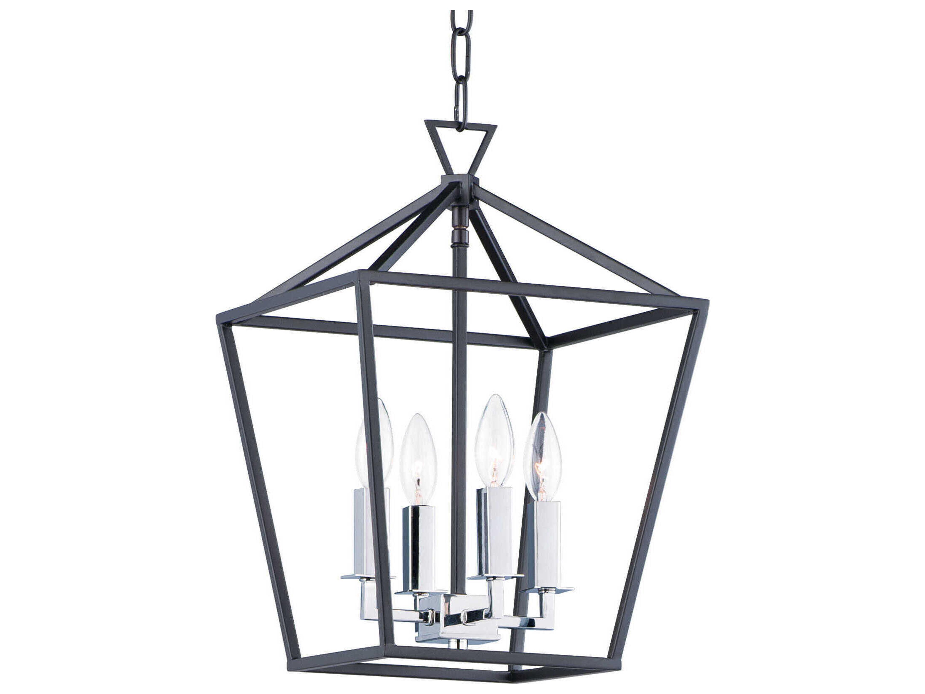 Maxim Lighting Abode 4-Light Textured Black Polished Nickel Candelabra Geometric Lantern Chandelier