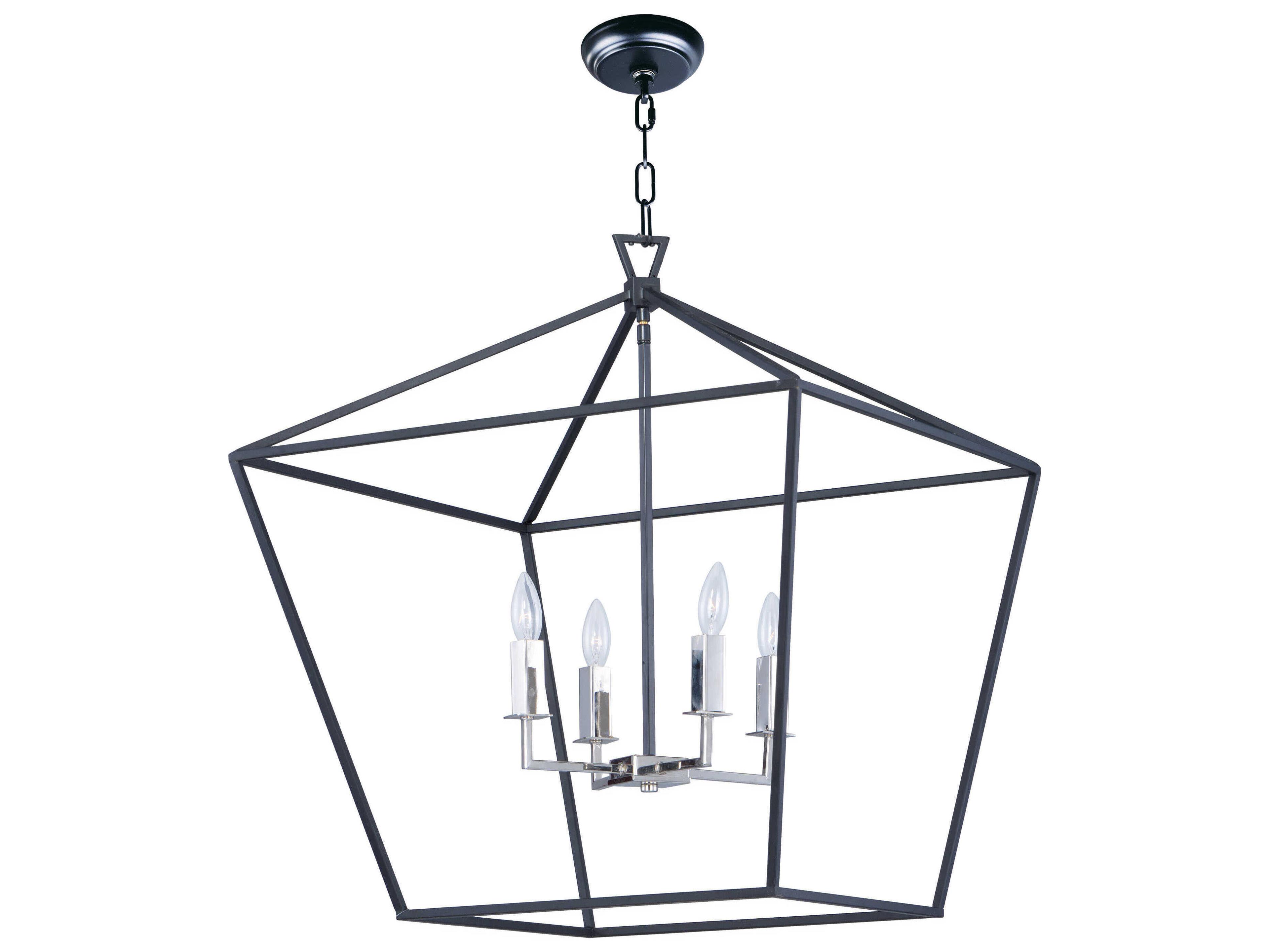 Maxim Lighting Abode 4-Light Textured Black Polished Nickel Candelabra Geometric Lantern Chandelier