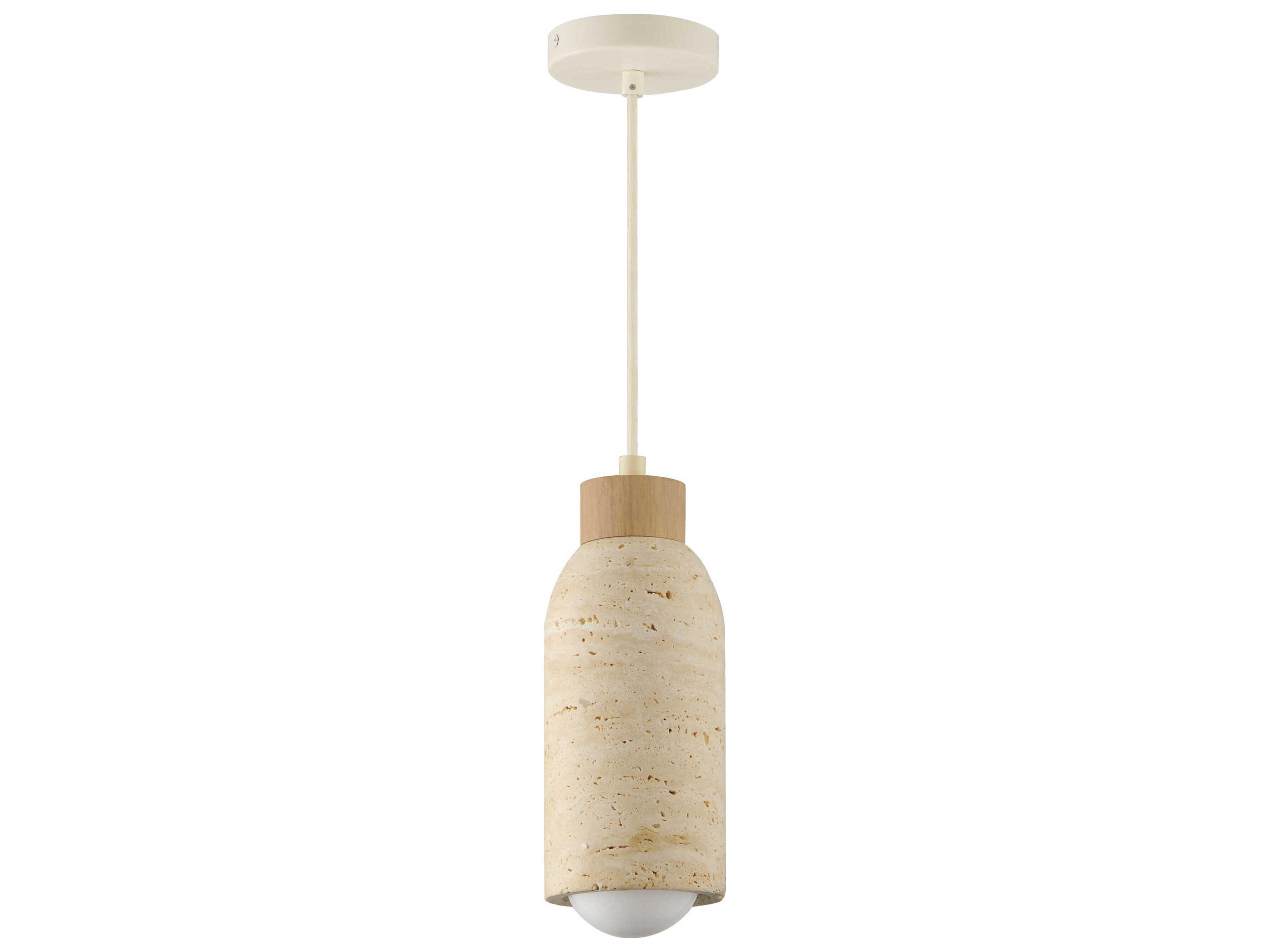 Maxim Lighting Pompeii 1-Light Travertine Oyster Off White Cylinder Mini Pendant