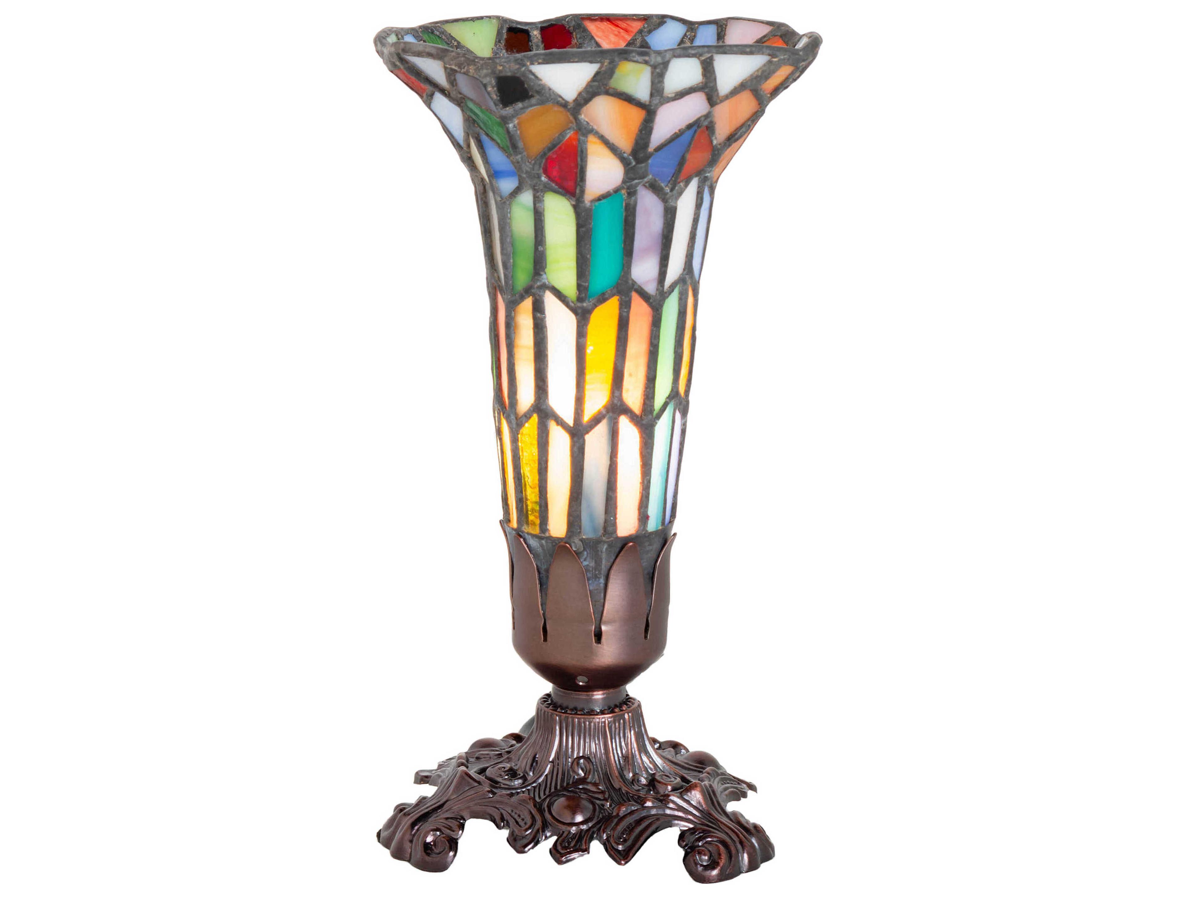 Meyda Stained Glass Pond Lily Mahogany Bronze Tiffany Table Lamp