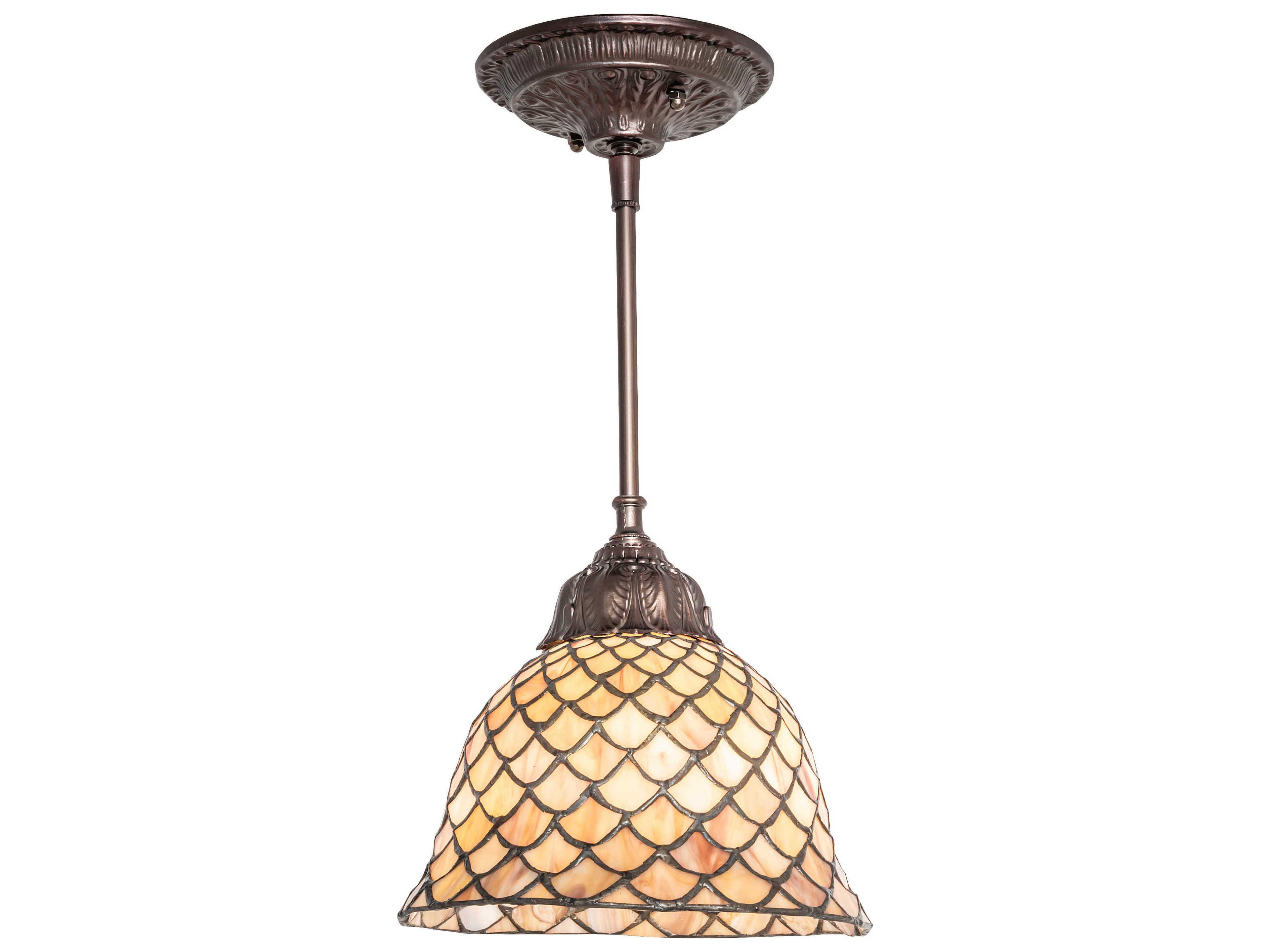 Meyda Tiffany Fishscale 1-Light Bronze Glass Bell Mini Pendant