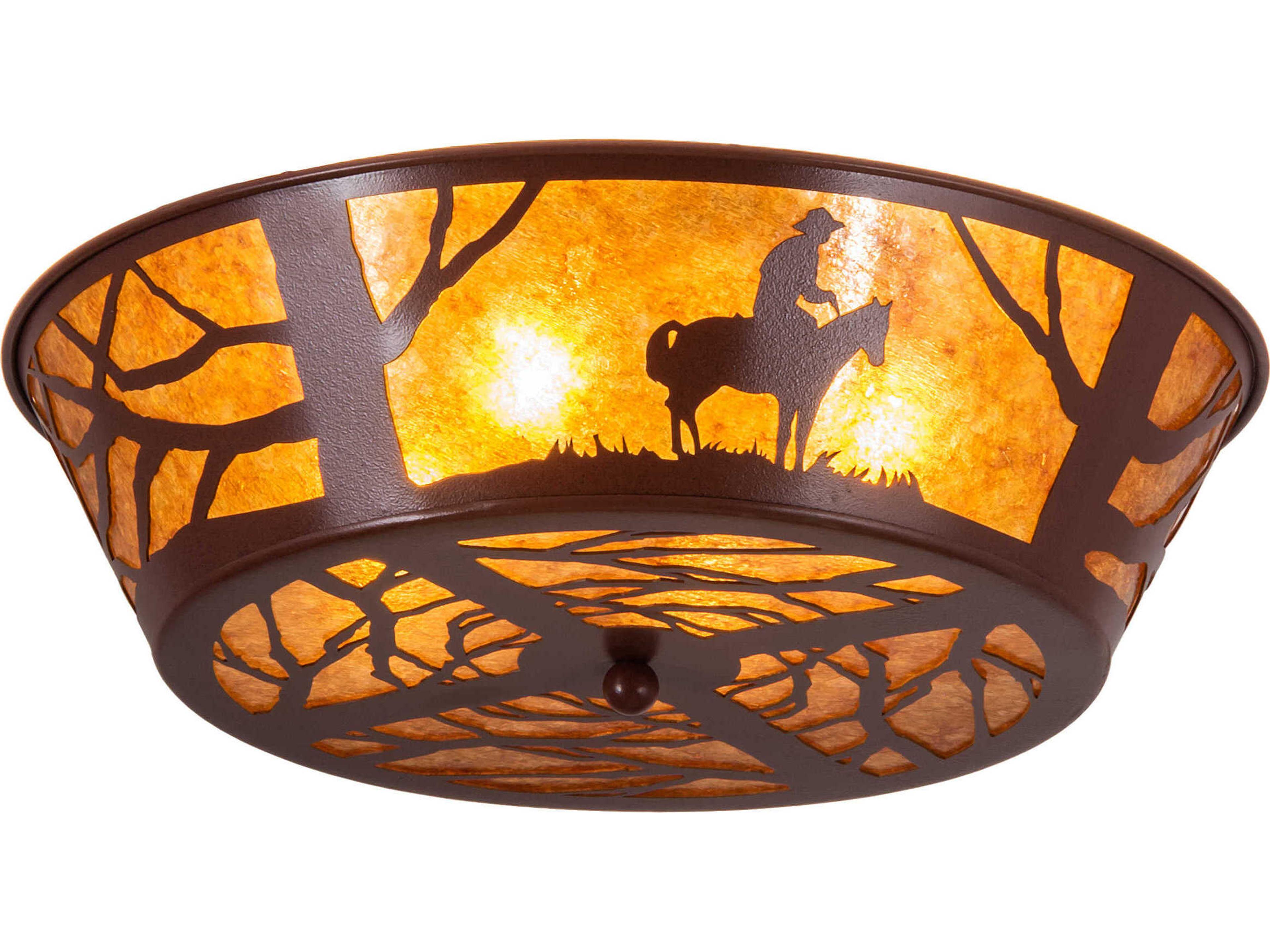 Meyda Cowboy 4-Light Rust Bronze Glass Round Flush Mount