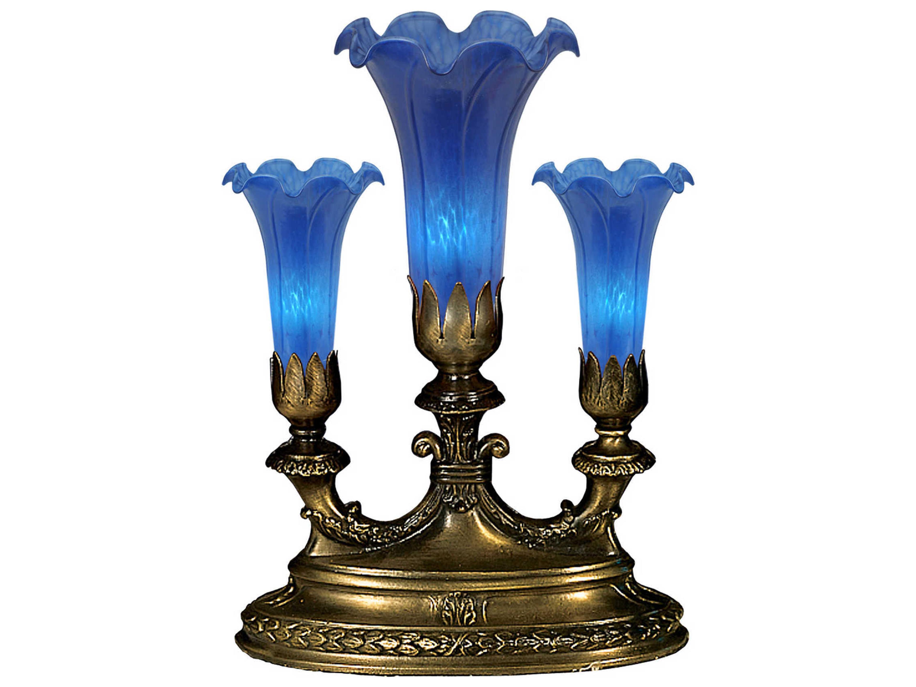 Meyda Blue Tiffany Pond Lily Glass Bronze Traditional Table Lamp
