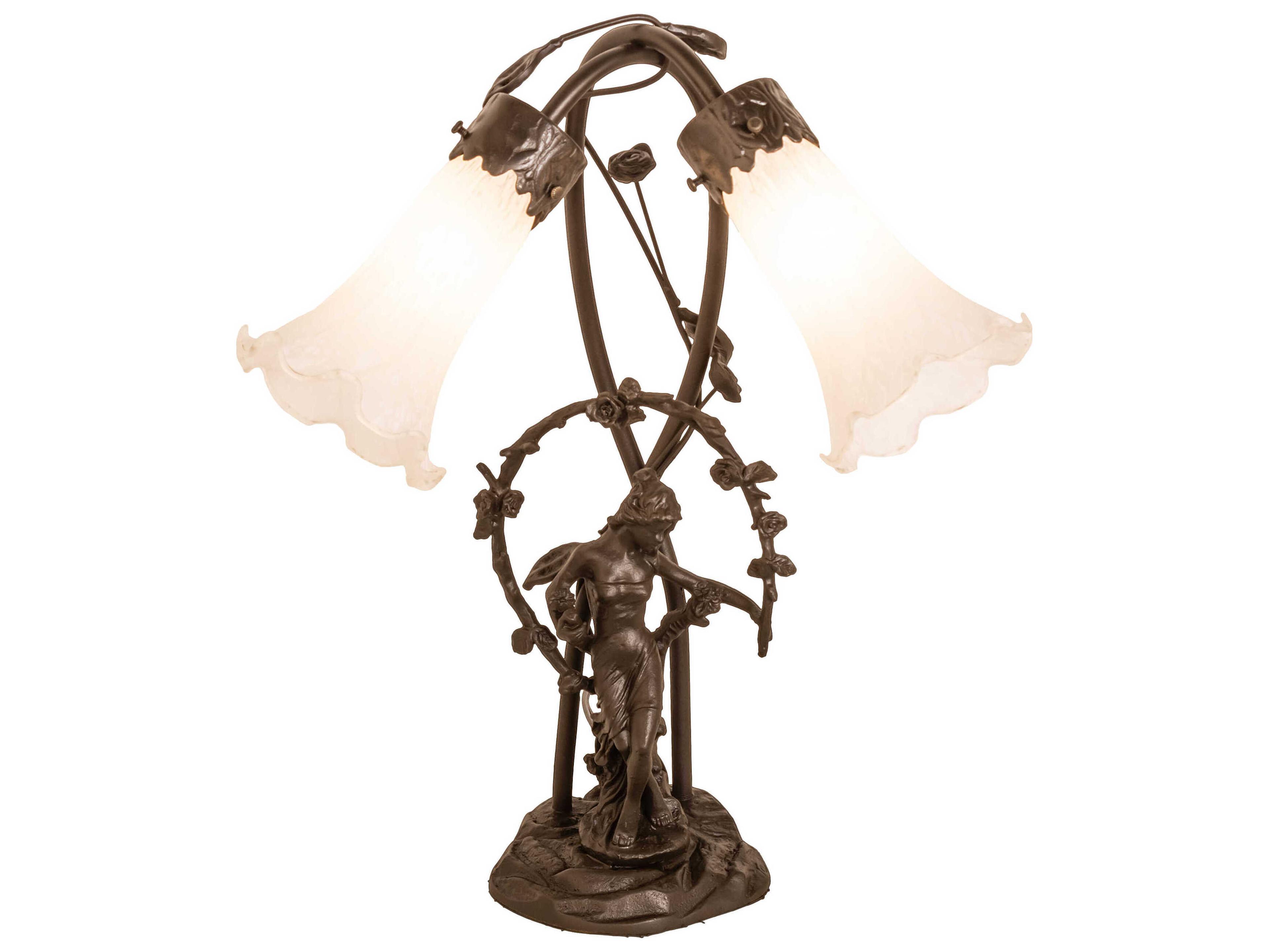 Meyda Pond Lily Mahogany Bronze Glass Table Lamp