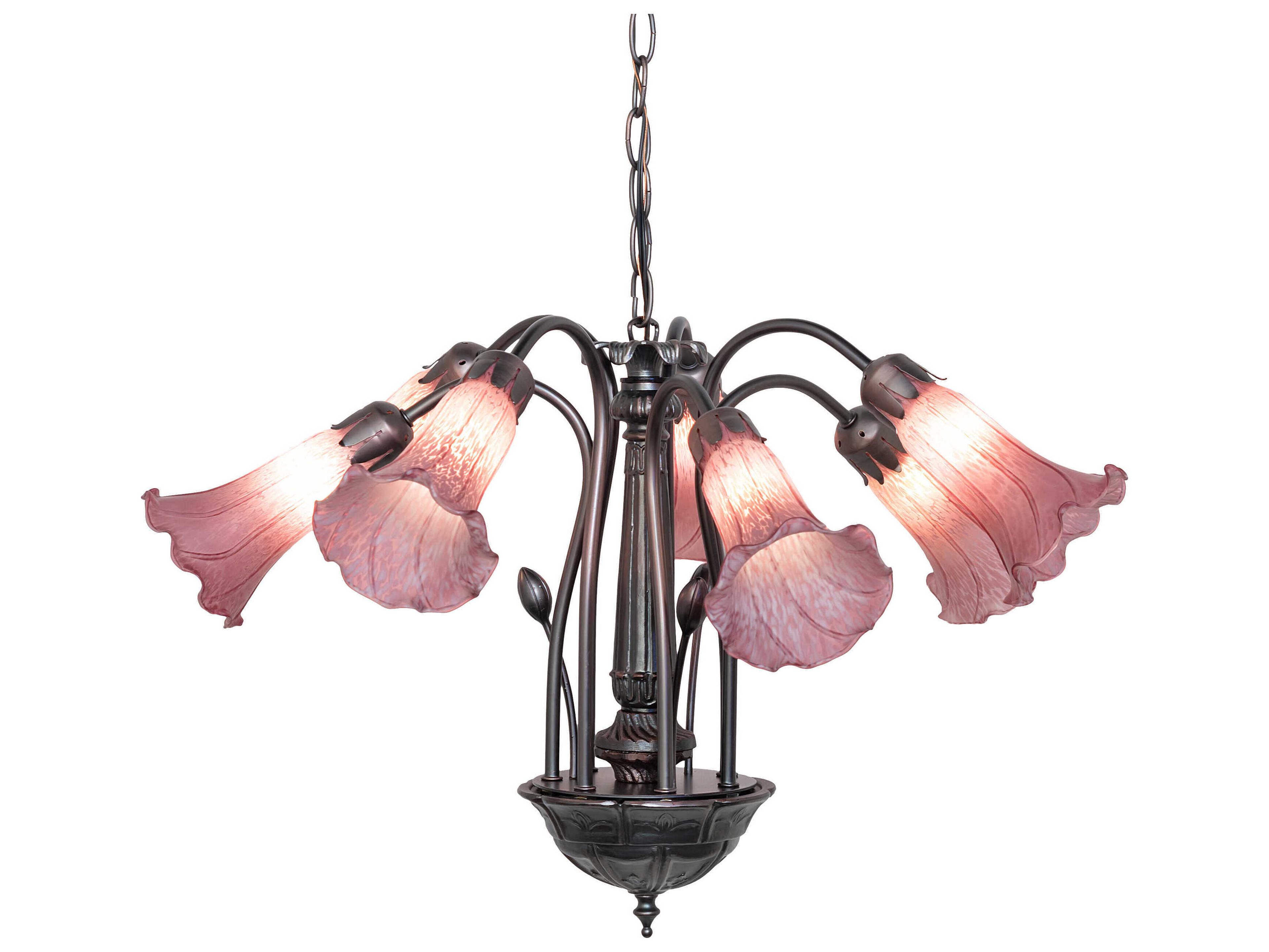 Meyda Pond Lily 7-Light Mahogany Bronze Purple Glass Bell Chandelier