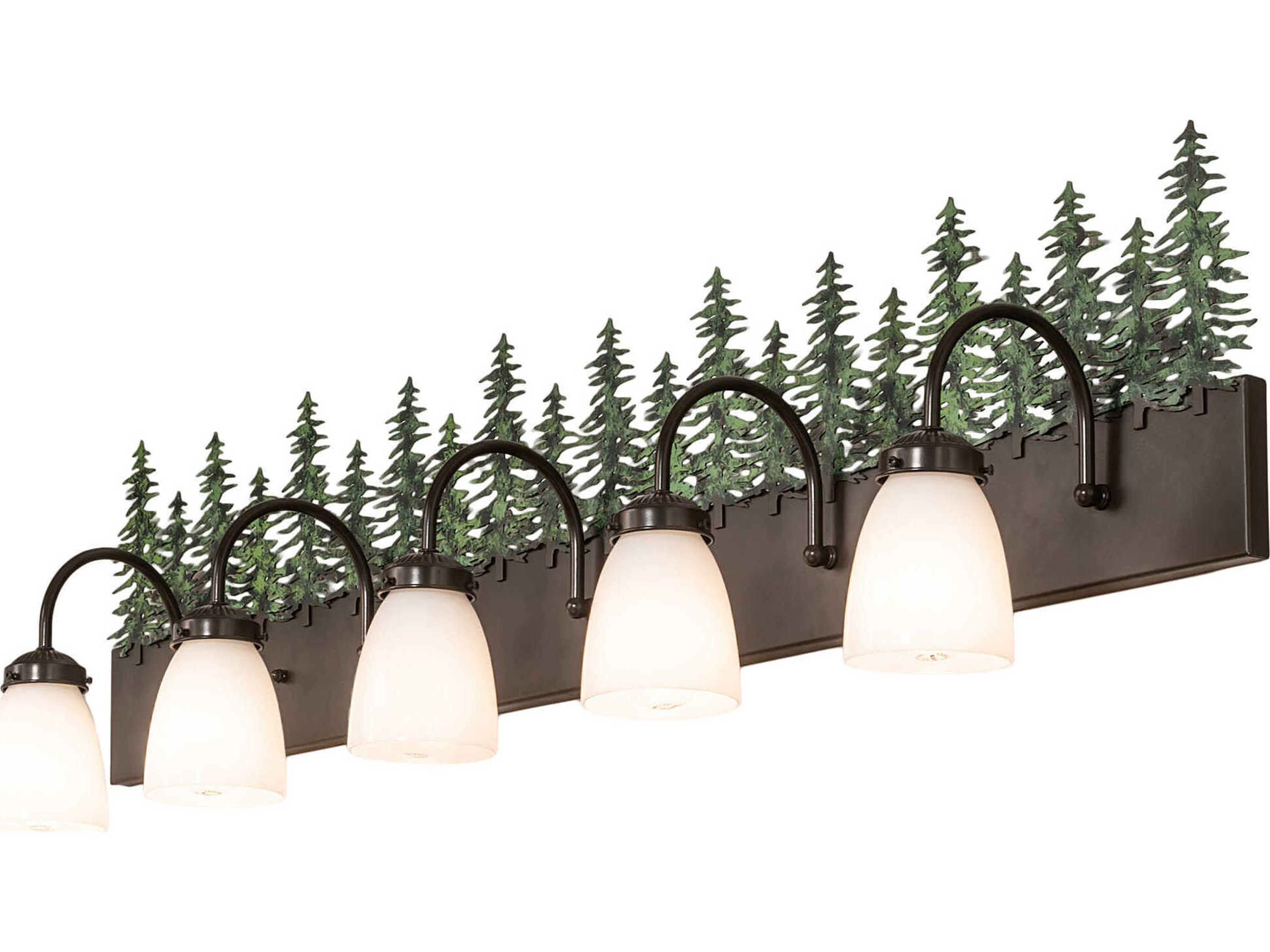Meyda Tall Pines 5-Light Timeless Bronze Glass Vanity Light