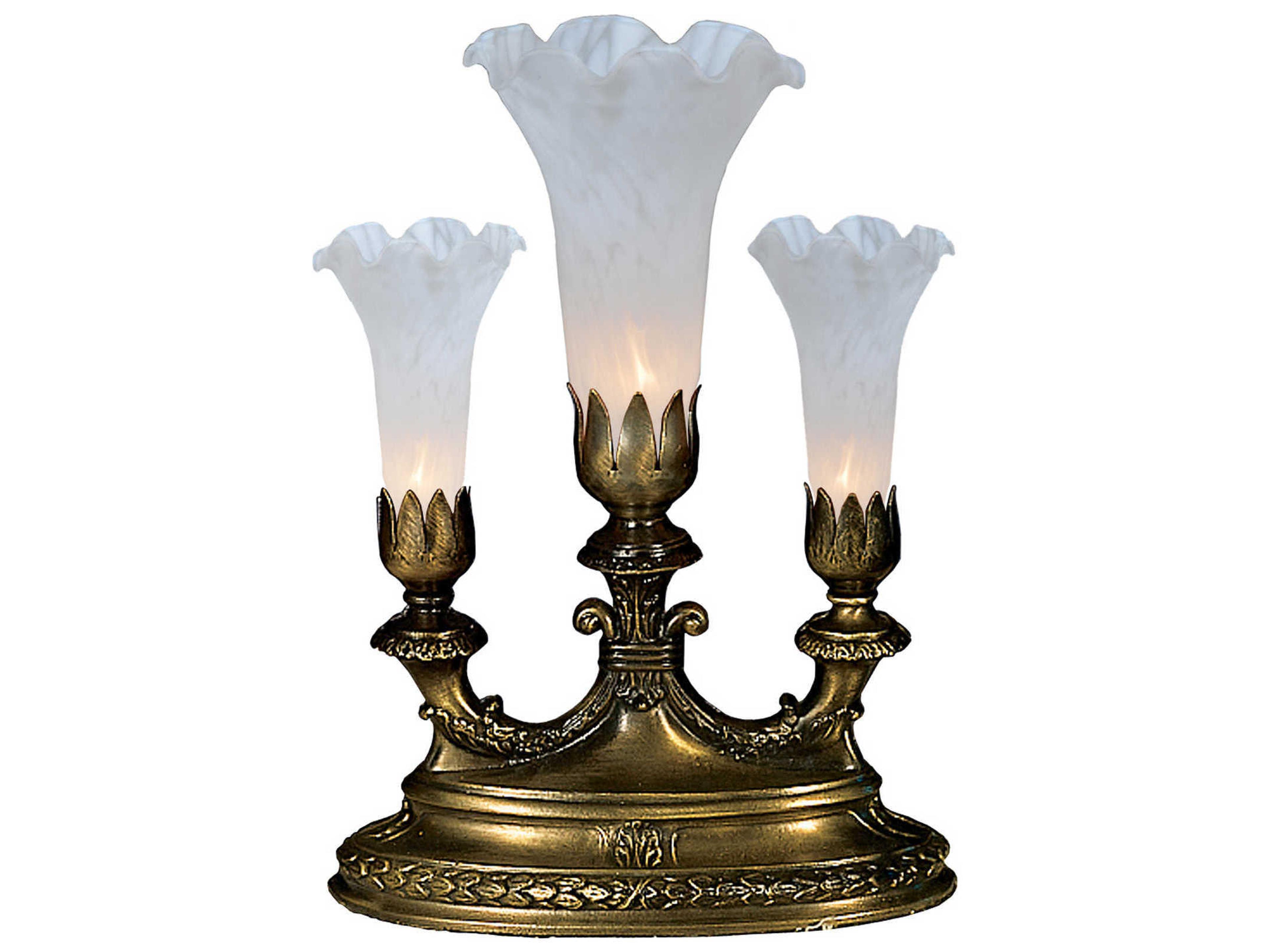 Meyda White Tiffany Pond Lily Glass Bronze Traditional Table Lamp