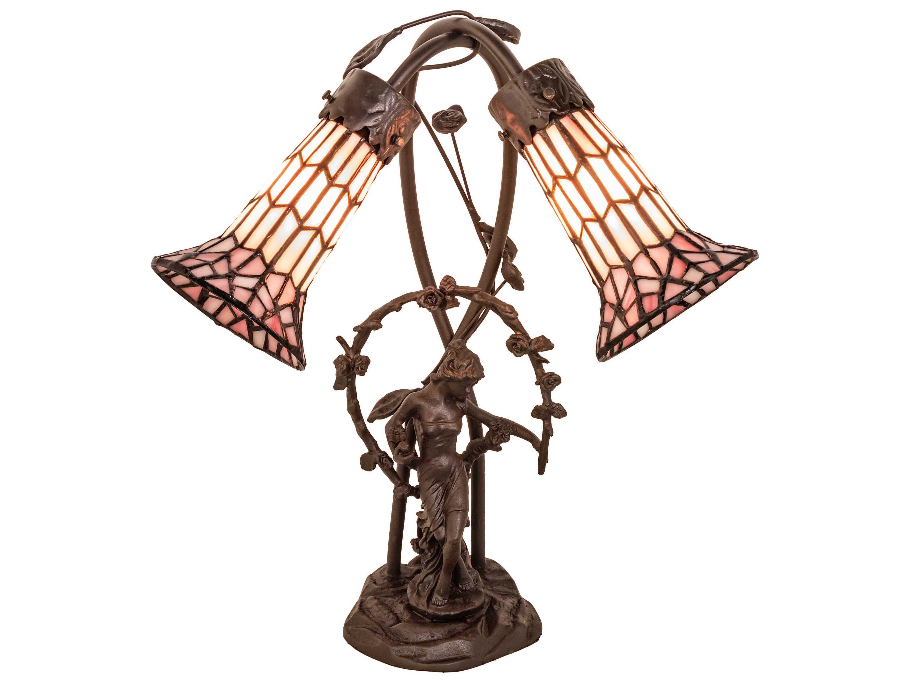 Meyda Stained Glass Pond Lily Mahogany Bronze Tiffany Table Lamp