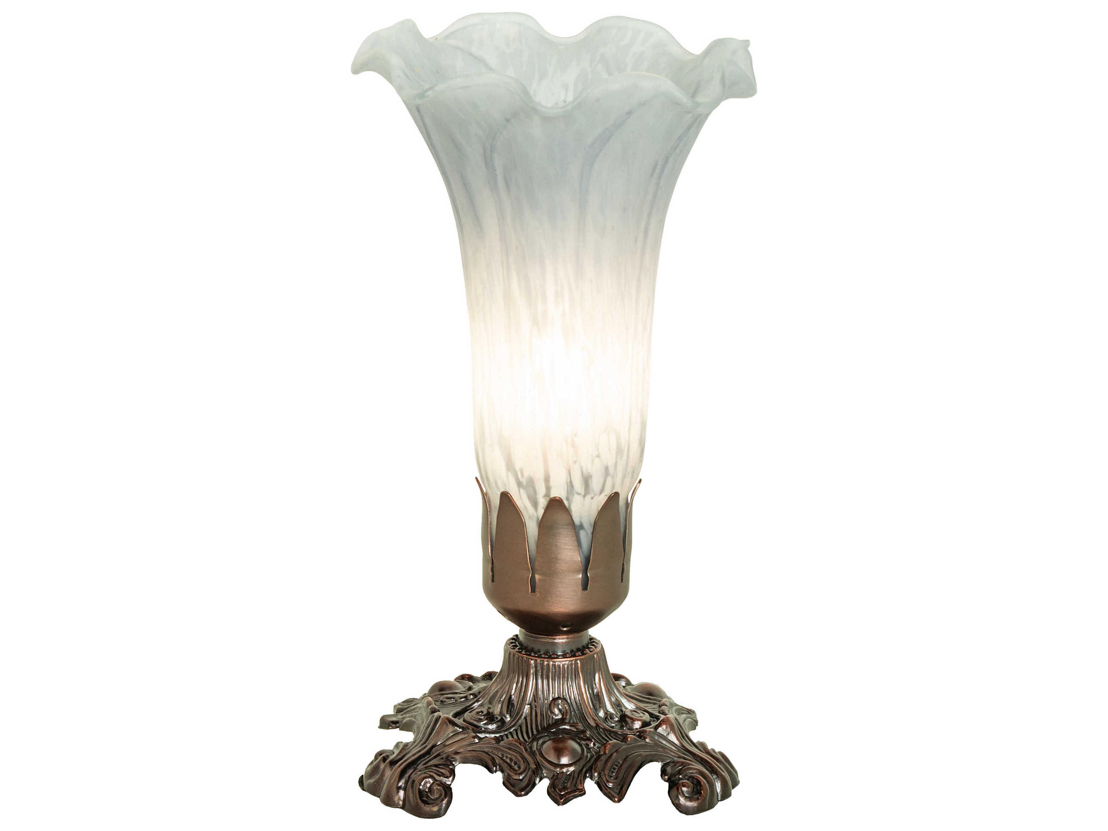 Meyda Pond Lily Mahogany Bronze Glass Table Lamp with Grey Shade