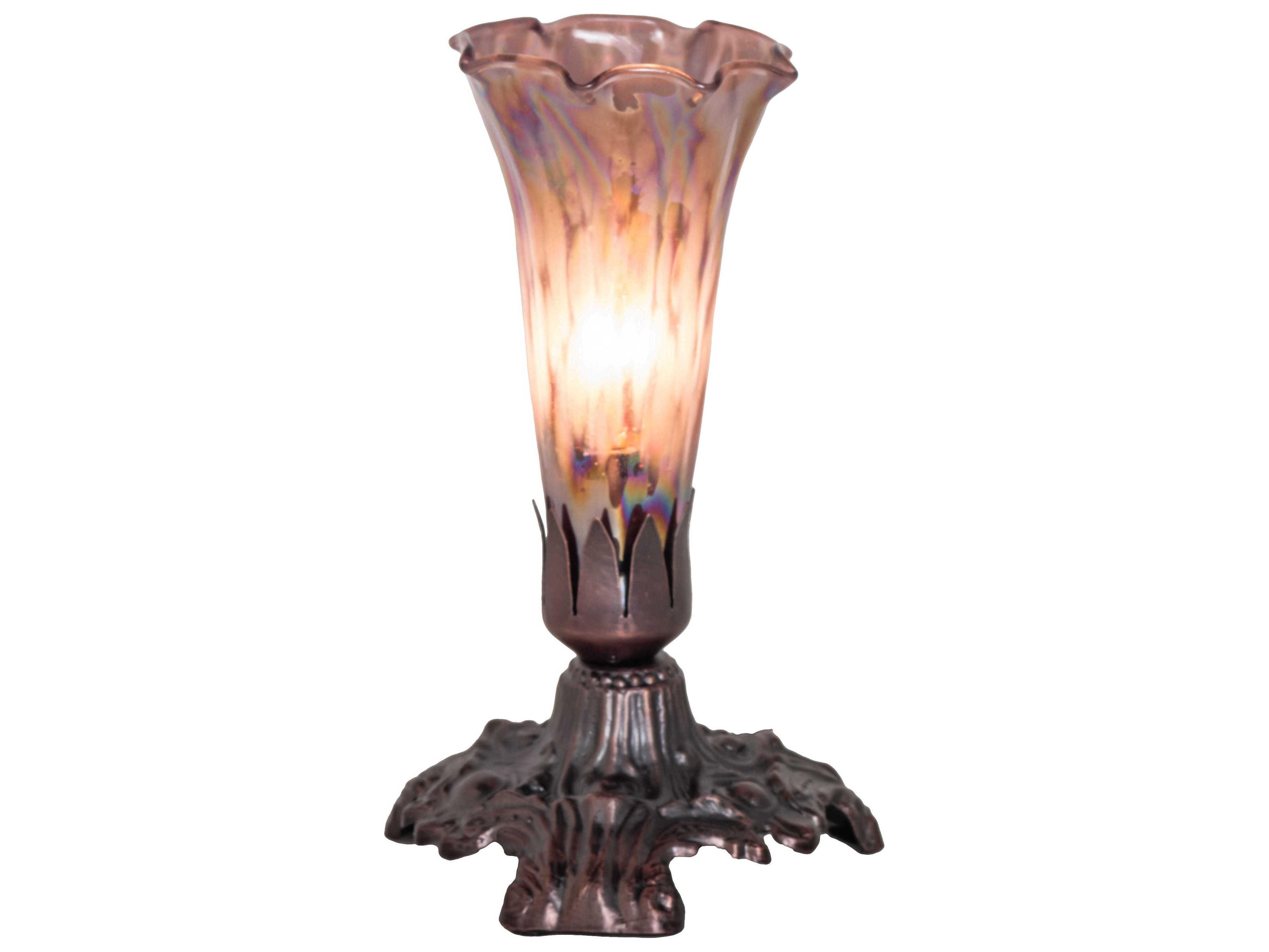 Meyda Pond Lily Mahogany Bronze Pink Glass Tiffany Table Lamp