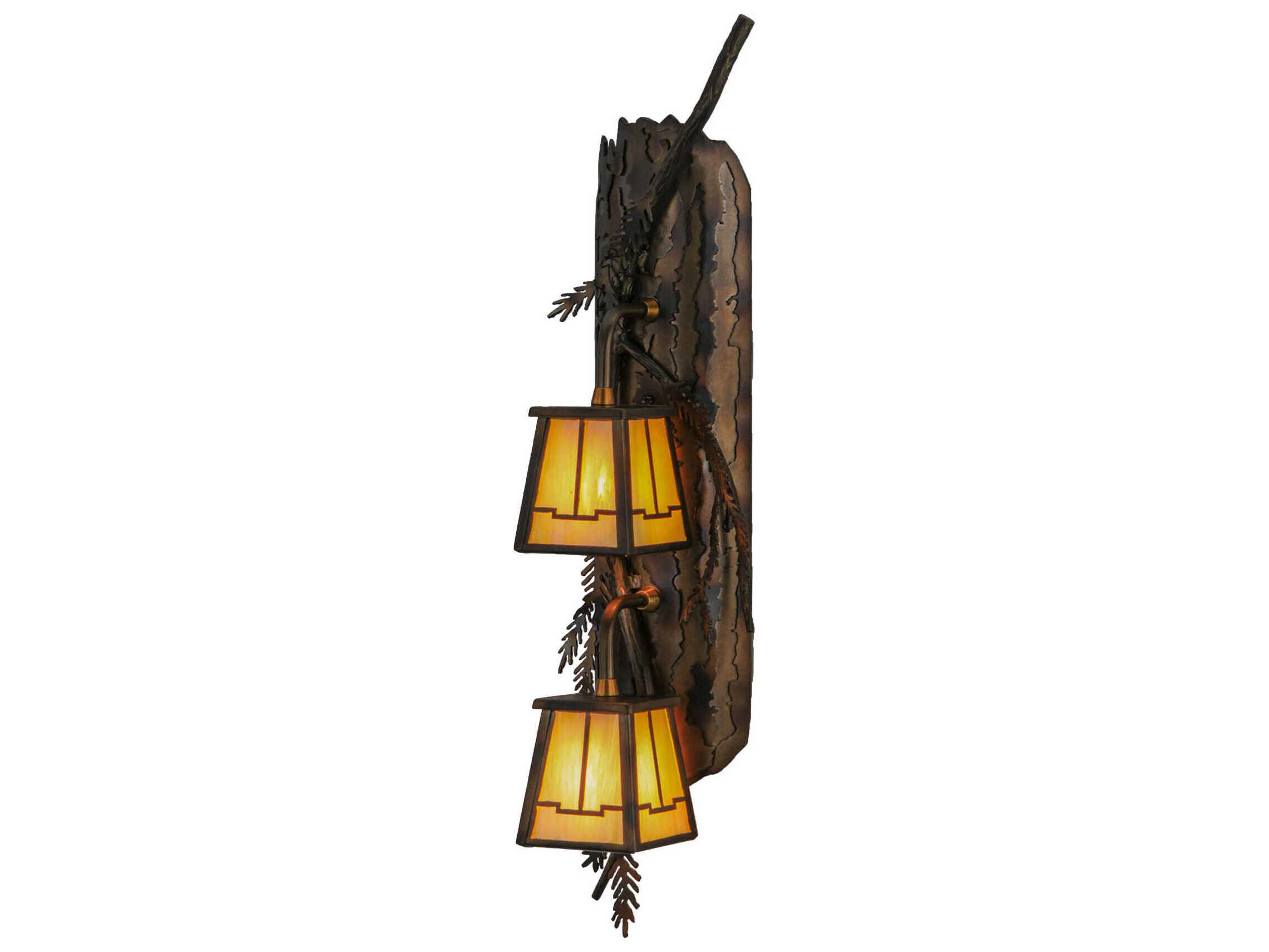 Meyda Pine Branch Valley View 2-Light Antique Copper Wall Sconce