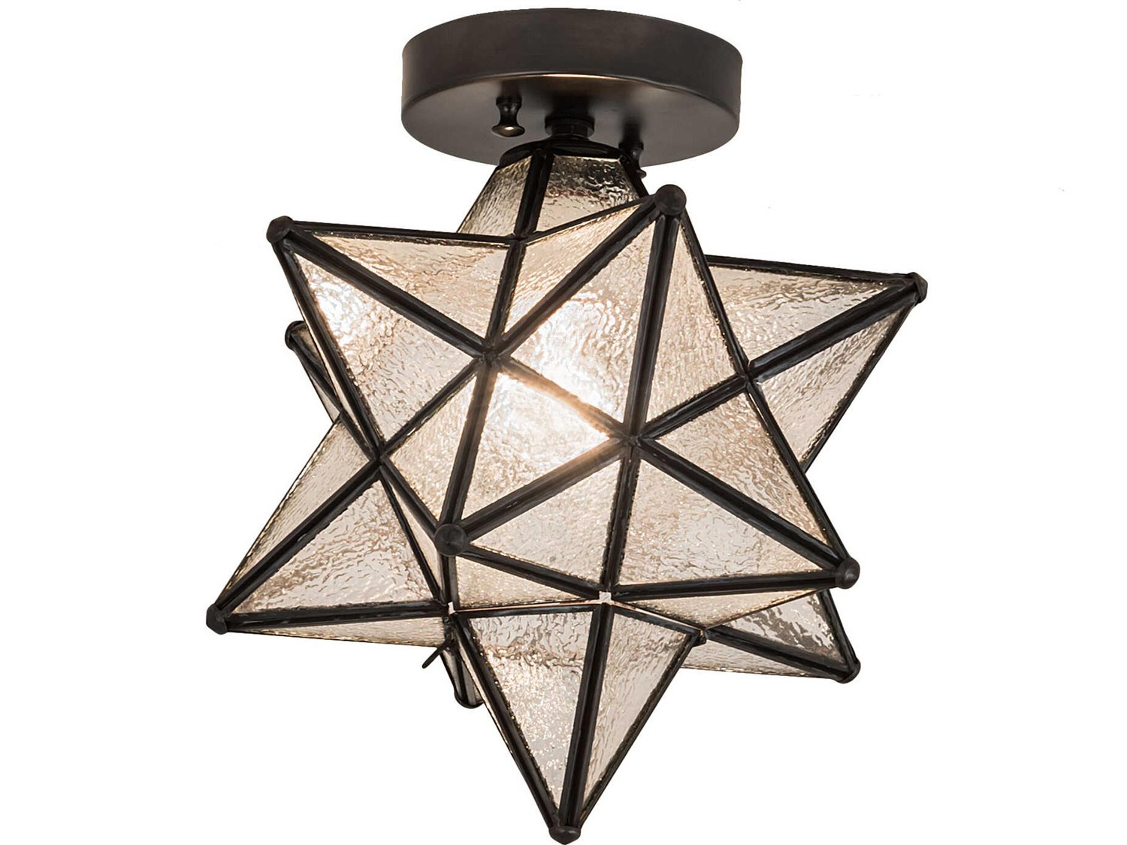 Meyda Moravian Star 1-Light Clear Seeded Glass Brown Geometric Flush Mount