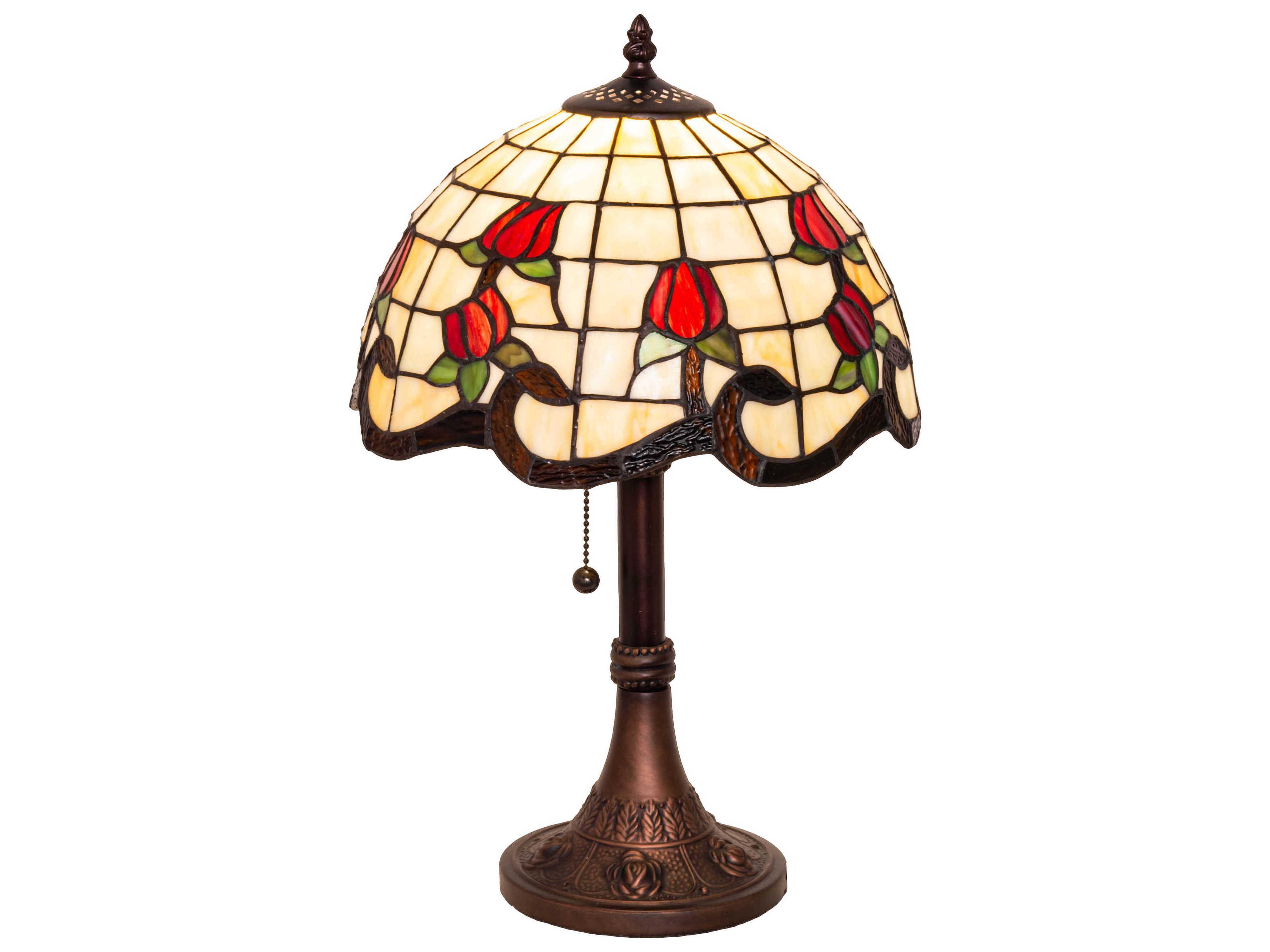 Meyda Roseborder Mahogany Bronze Glass Tiffany Table Lamp