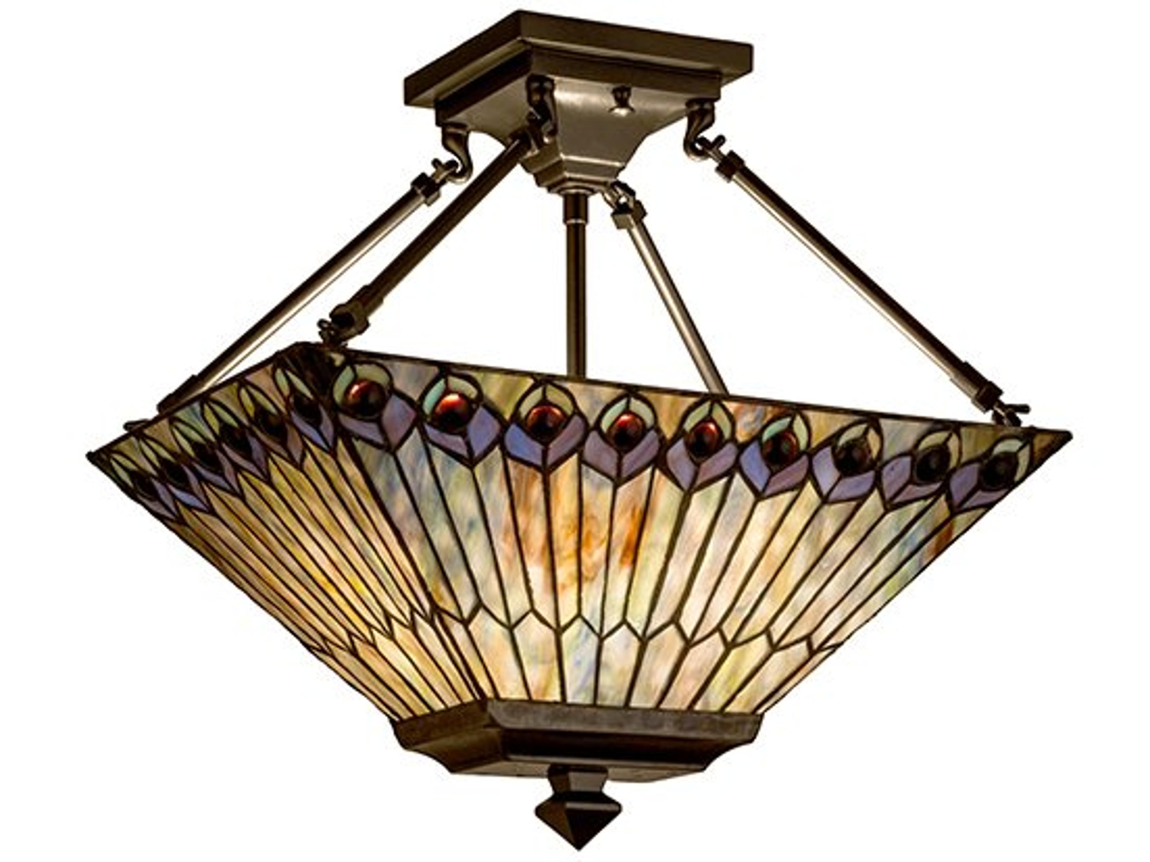 Meyda Tiffany Jeweled Peacock 2-Light Bronze Geometric Semi Flush Mount