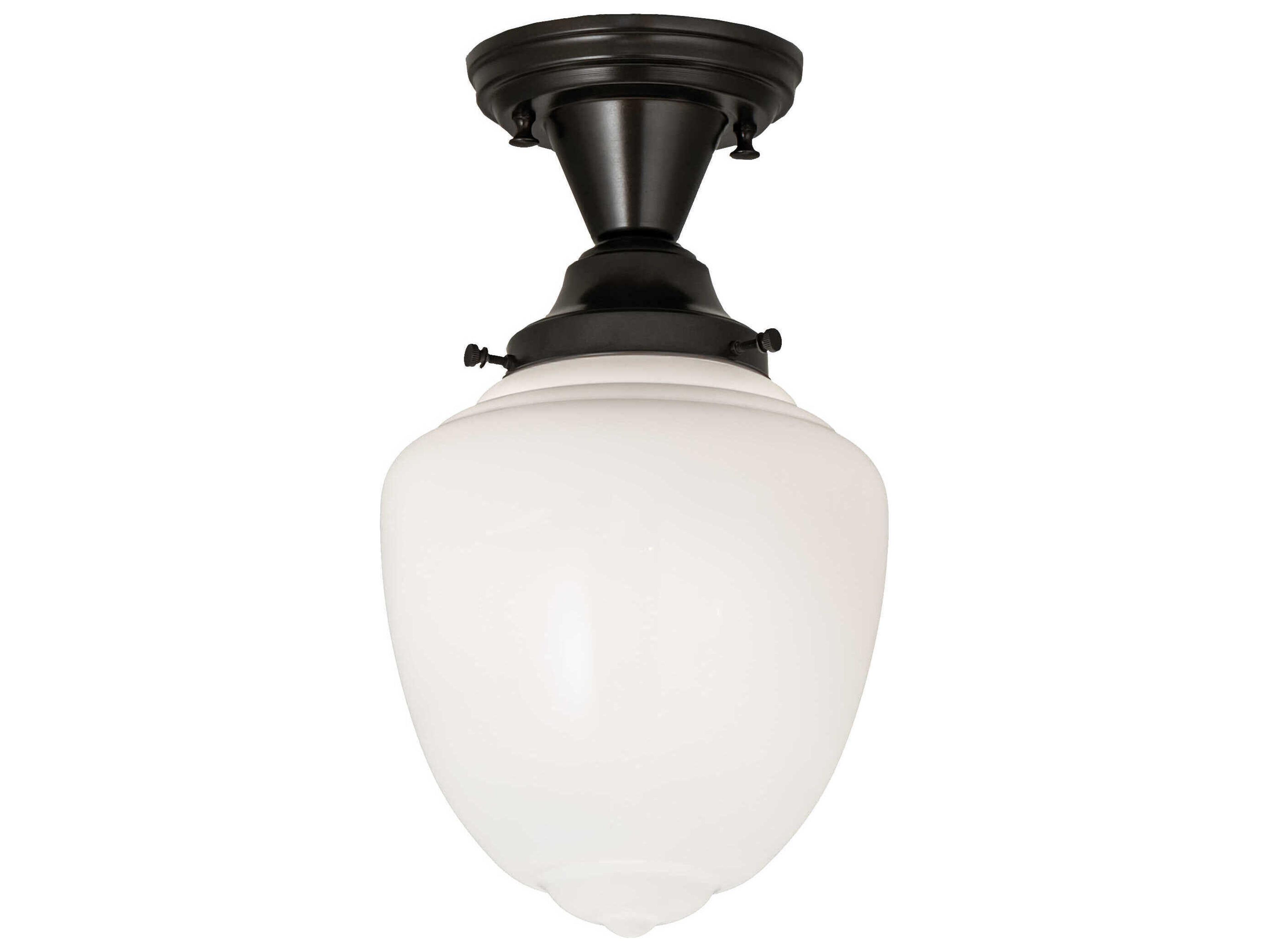 Meyda Revival Schoolhouse 1-Light Craftsman Brown Glass Semi Flush Mount