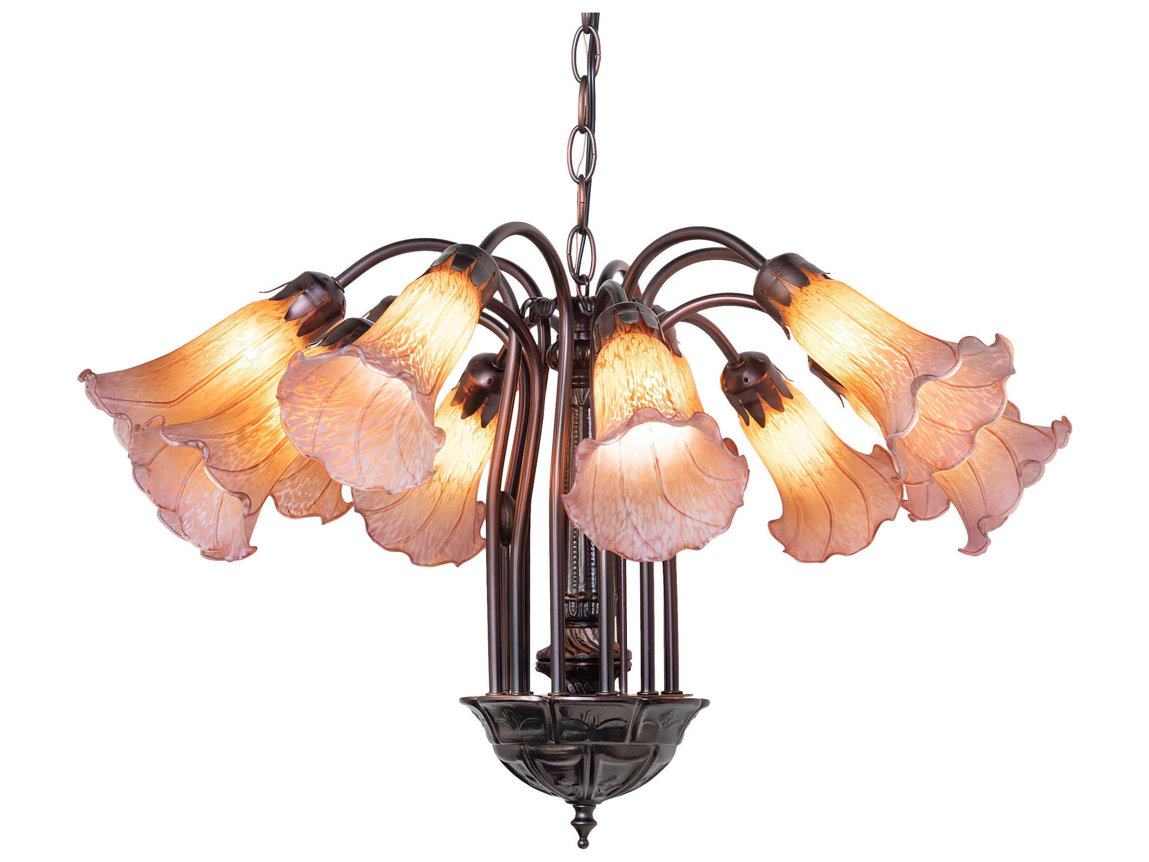 Meyda Pond Lily 12-Light Mahogany Bronze Glass Bell Chandelier