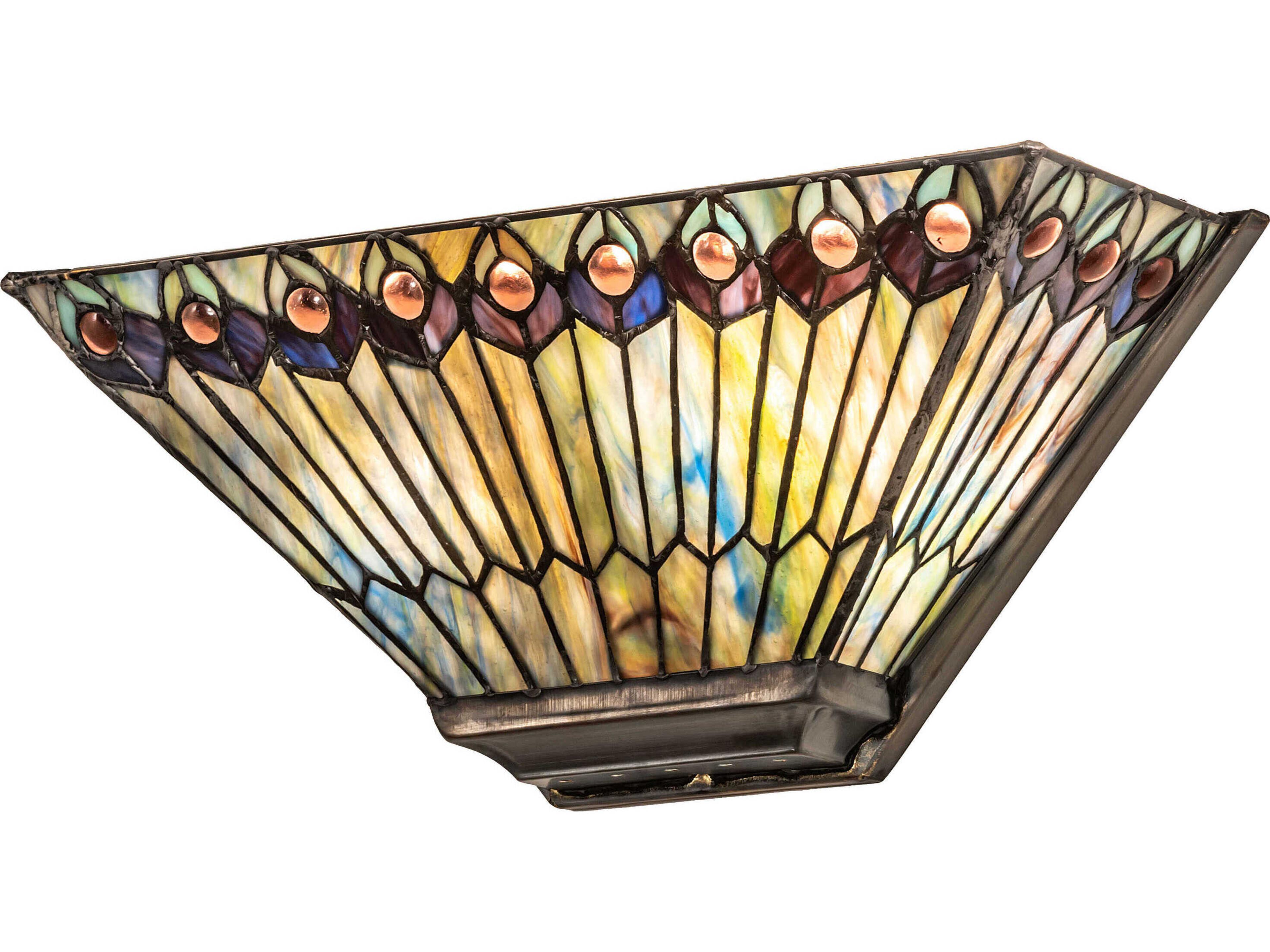 Meyda Tiffany Jeweled Peacock 2-Light Blue Glass Wall Sconce
