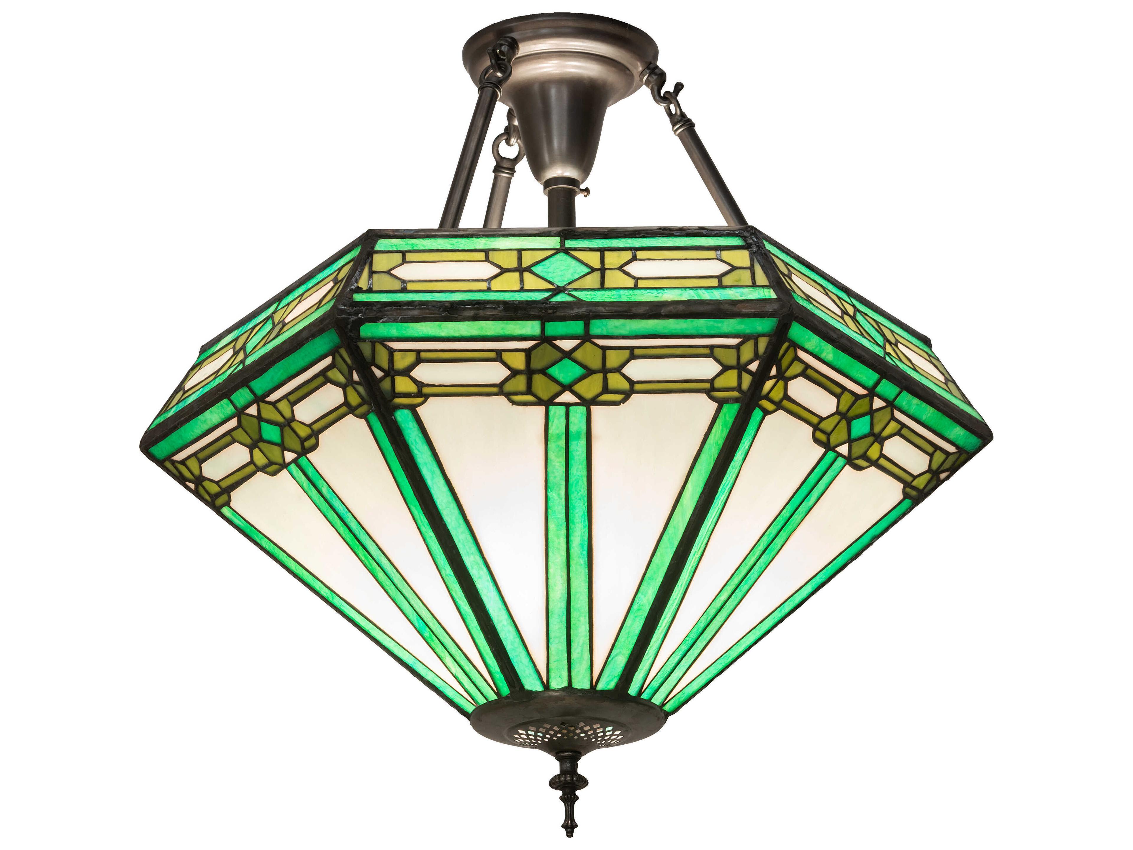 Meyda Arts & Crafts 3-Light Craftsman Brown Traditional Semi Flush Mount