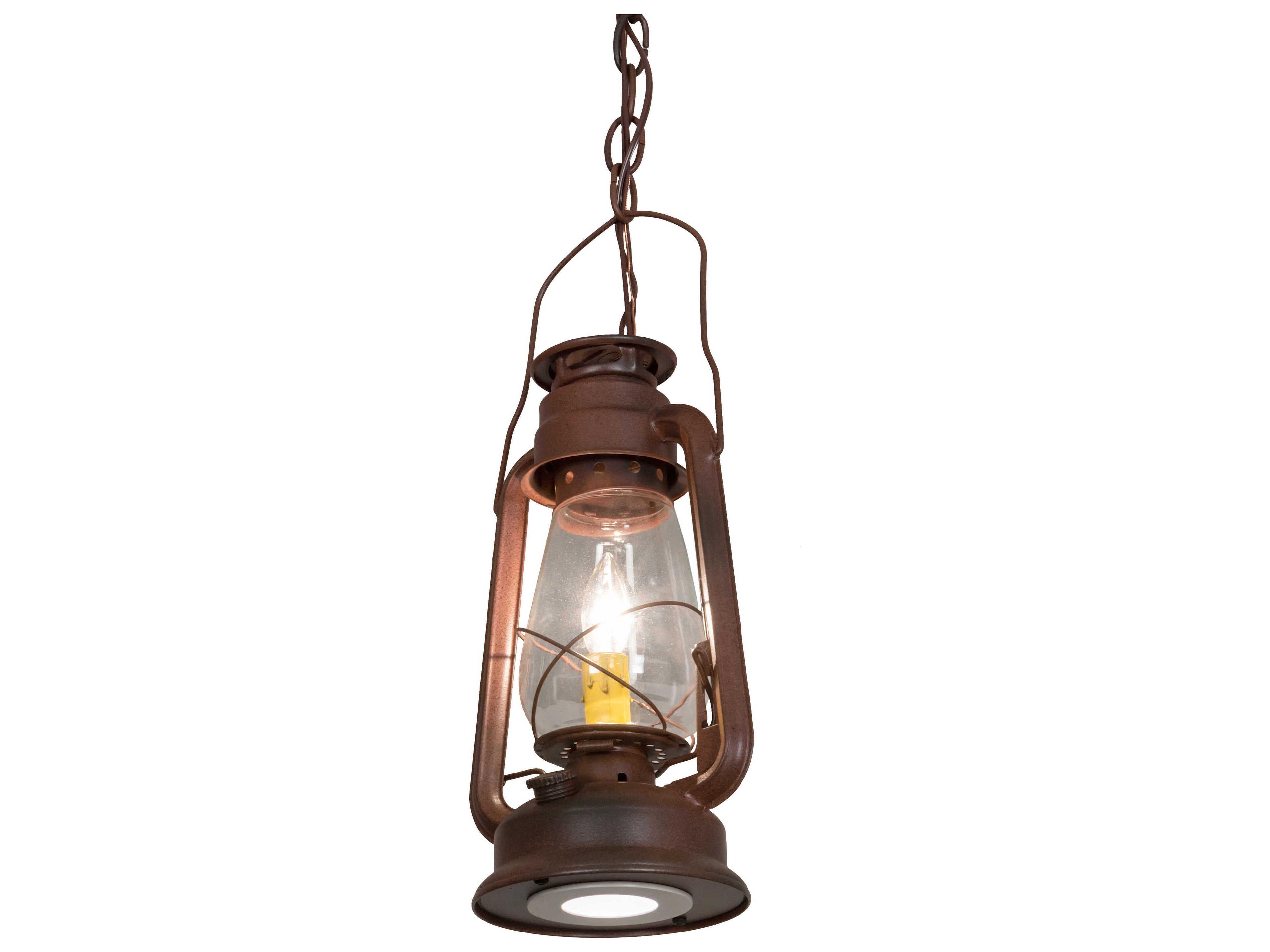 Meyda Miners Lantern 1-Light Rust Brown Glass LED Mini Pendant