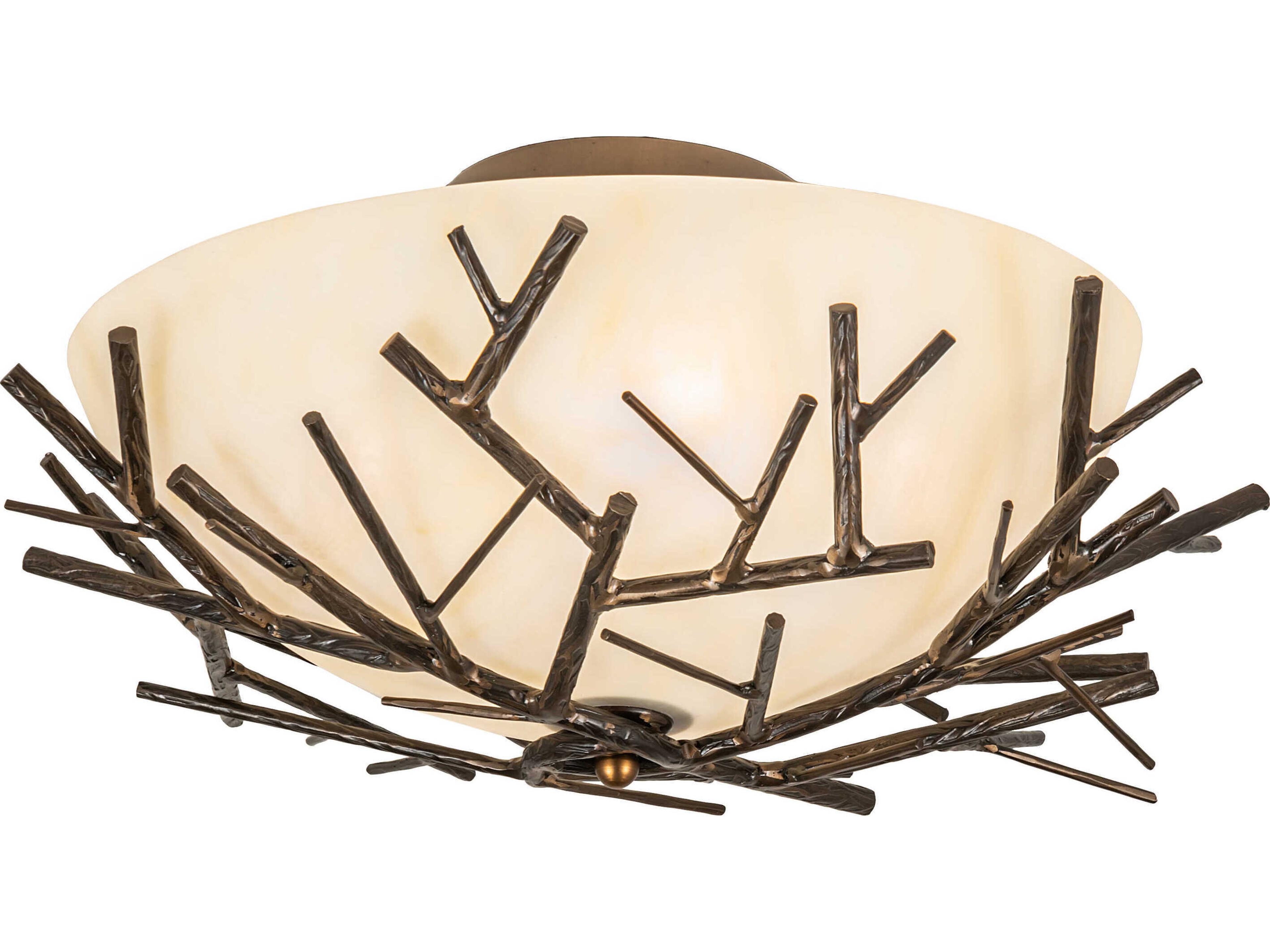 Meyda Branches 4-Light Antique Copper Bowl Round Semi Flush Mount