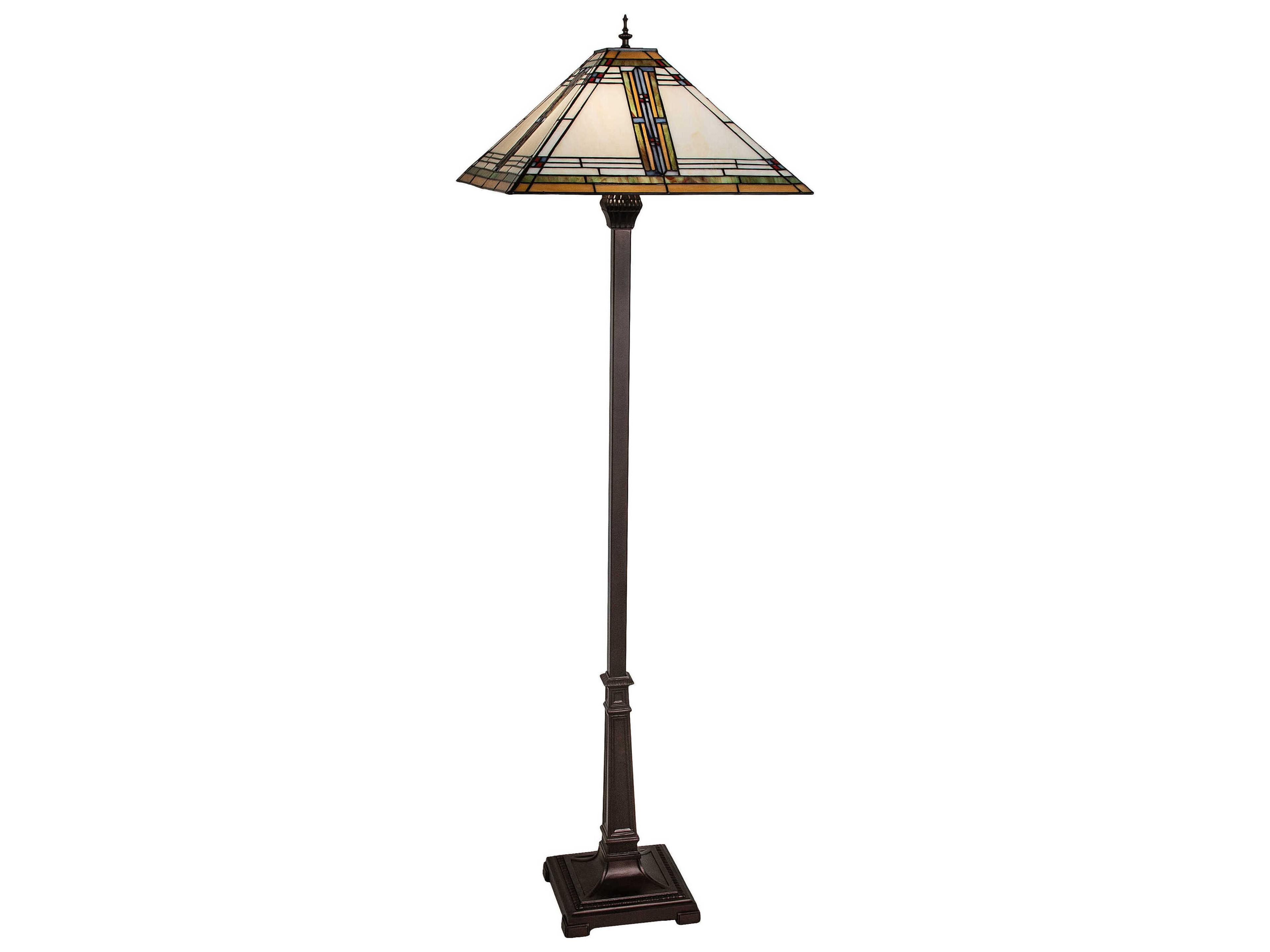 Meyda Nevada Mahogany Bronze Ruby Beige White Glass Tiffany Floor Lamp