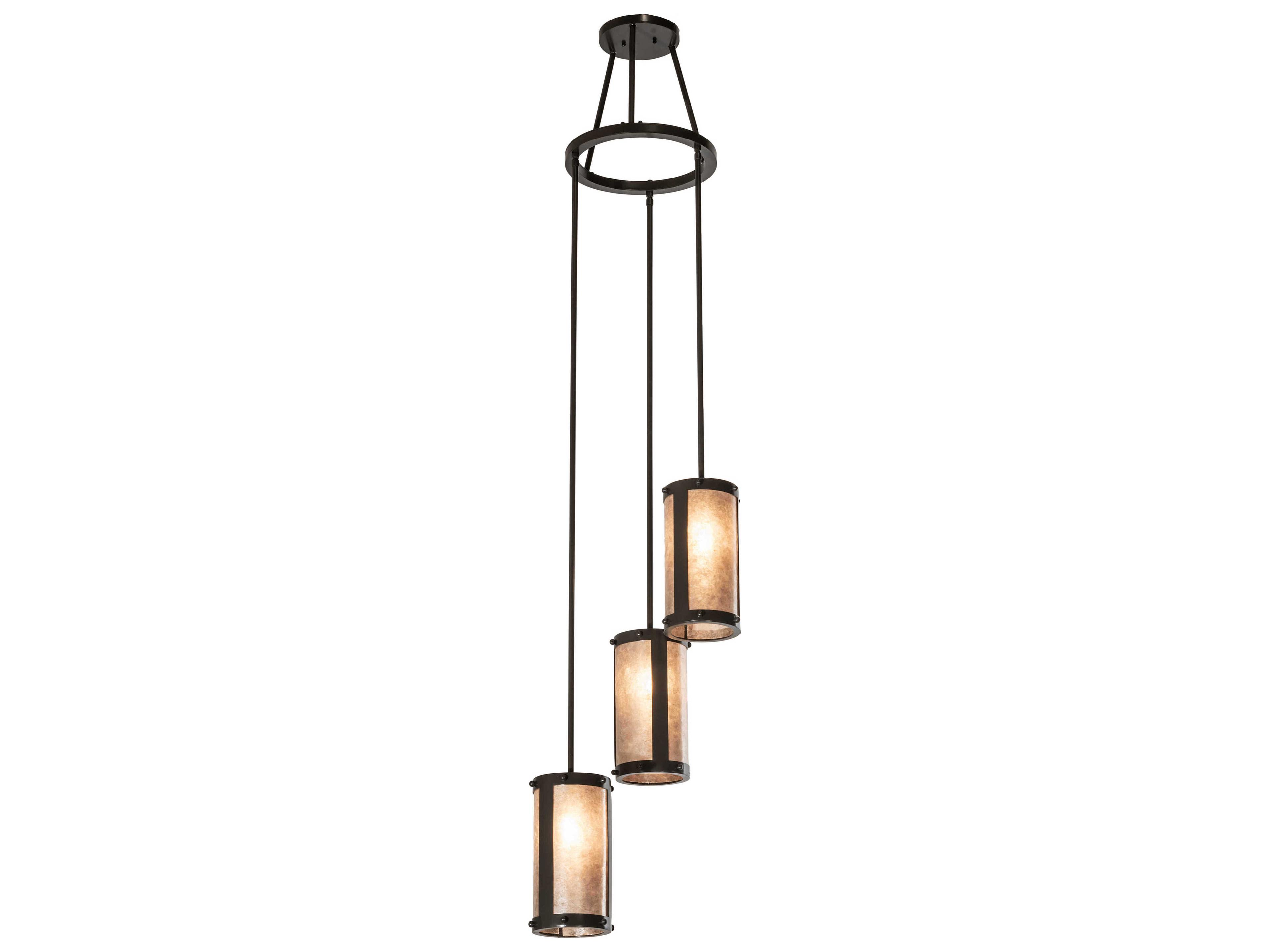 Meyda Cartier 3-Light Timeless Bronze Glass Cylinder Chandelier