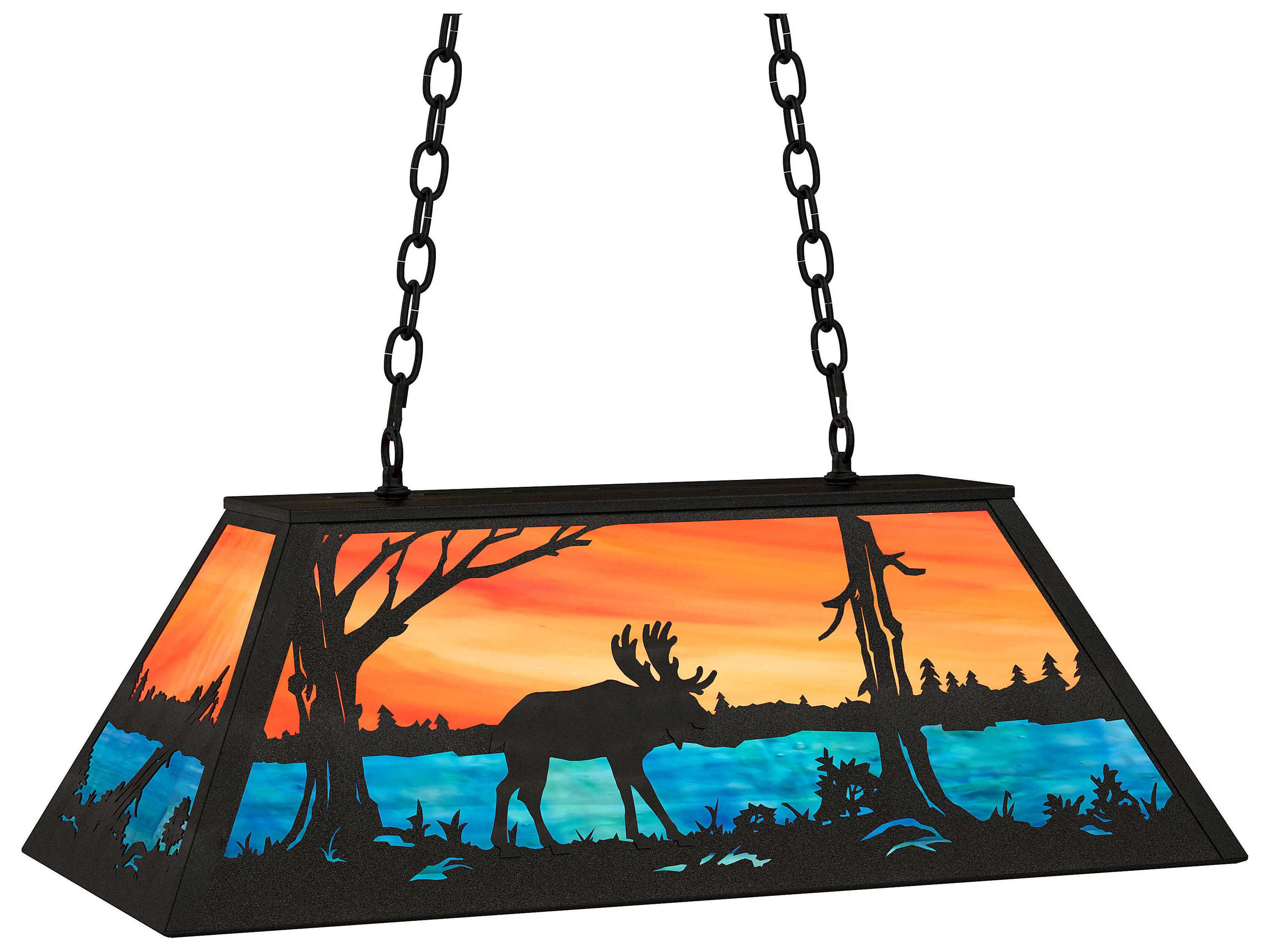 Meyda Moose At Lake 6-Light Black Glass Island Pendant