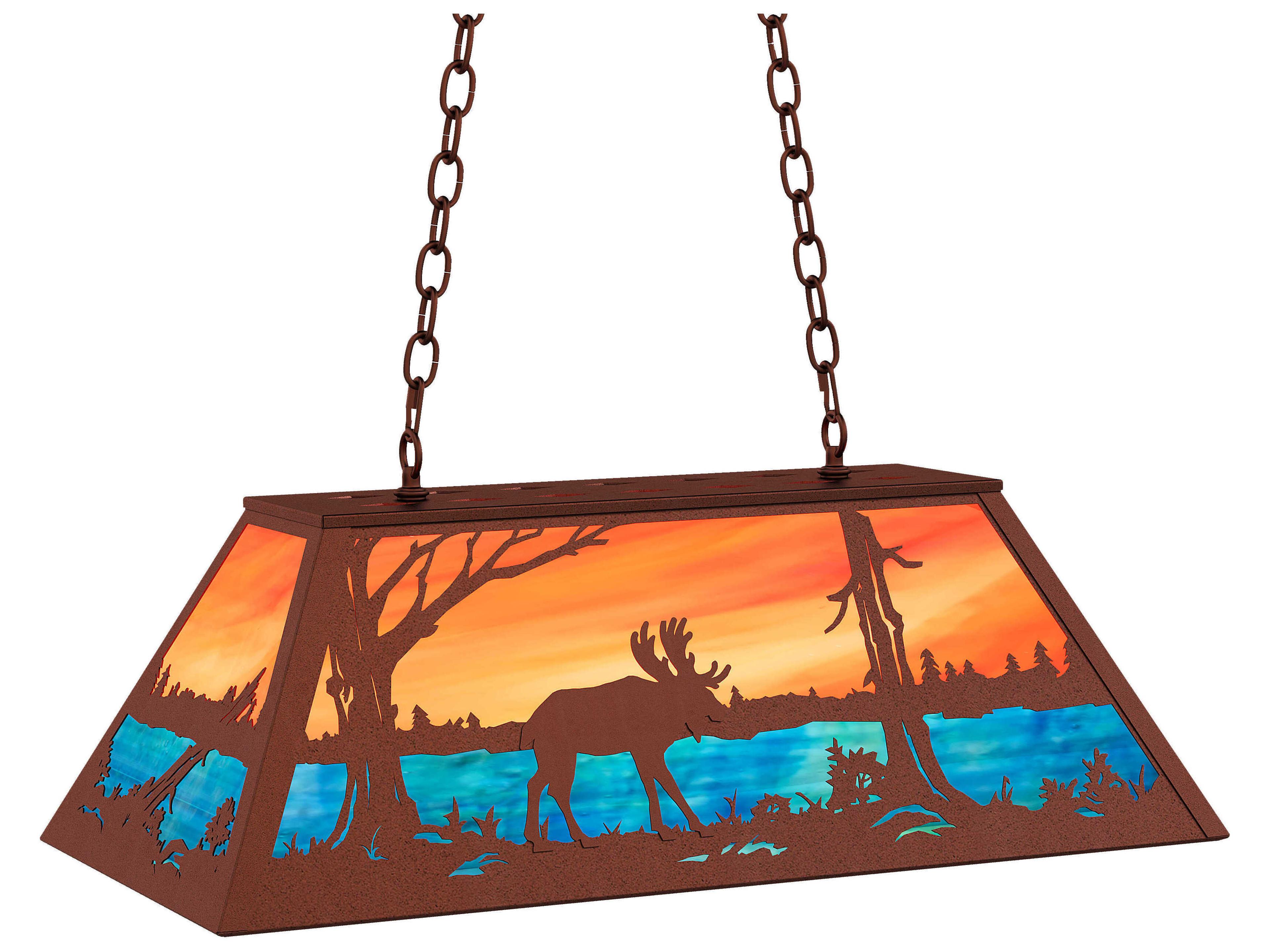 Meyda Moose At Lake 6-Light Rust Bronze Glass Island Pendant