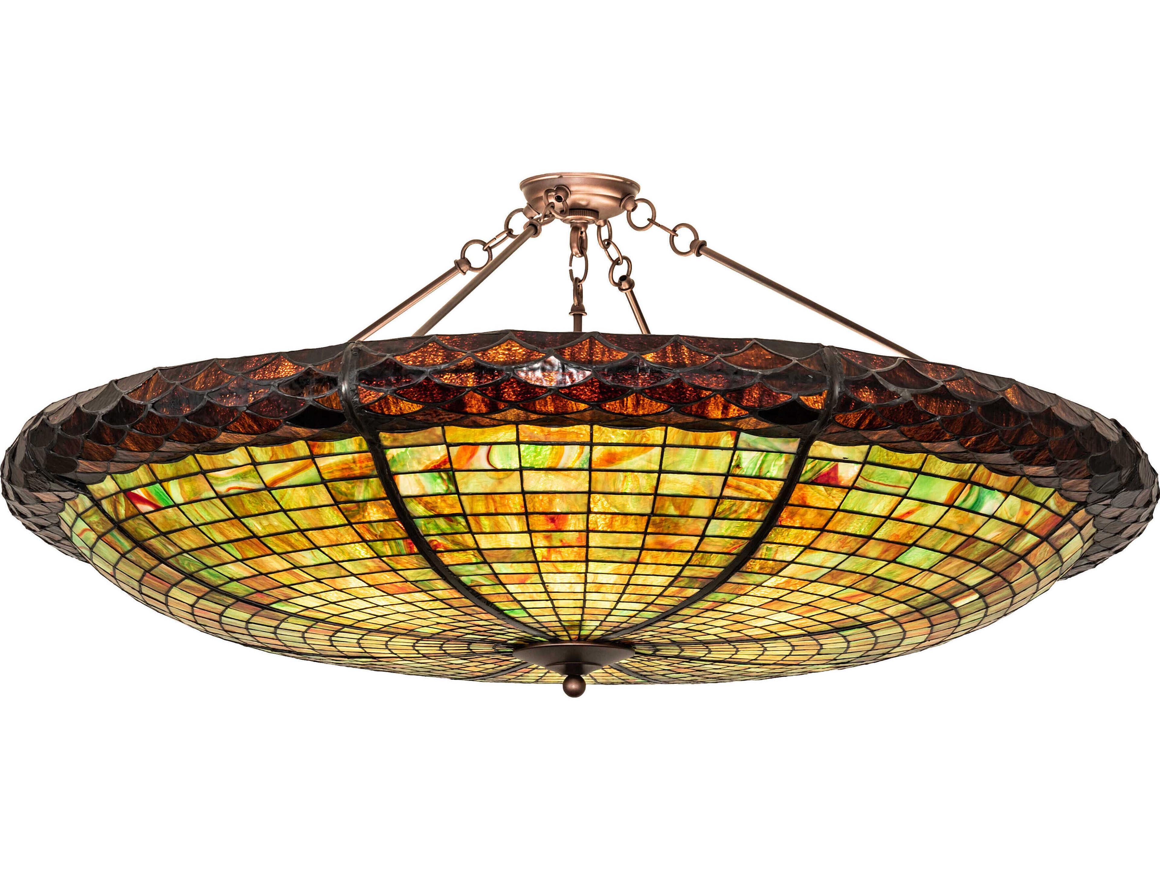 Meyda Greenbriar Oak 6-Light Steel Glass Tiffany Bowl Semi Flush Mount