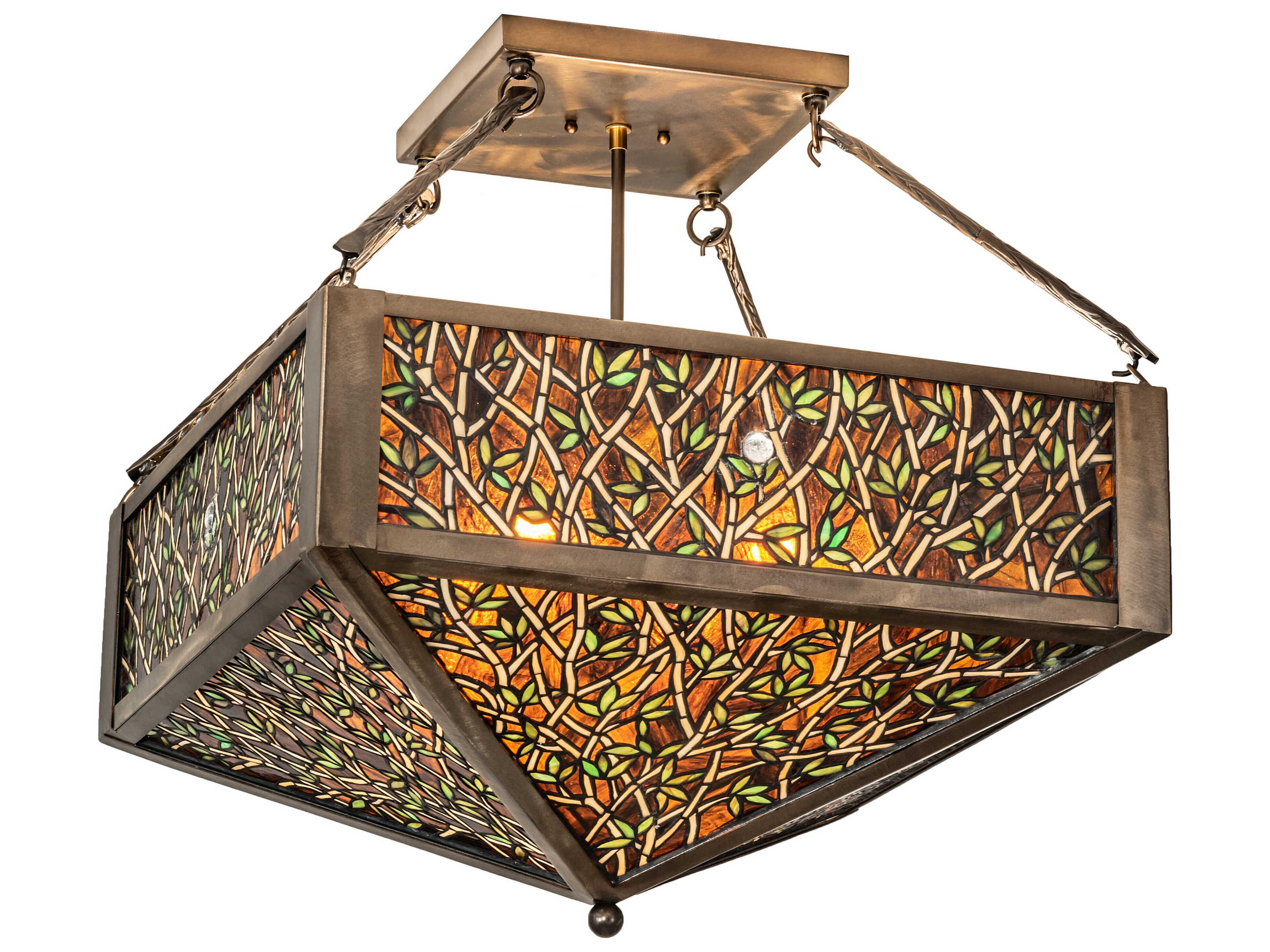 Meyda 4-Light Antique Copper Glass Tiffany Semi Flush Mount