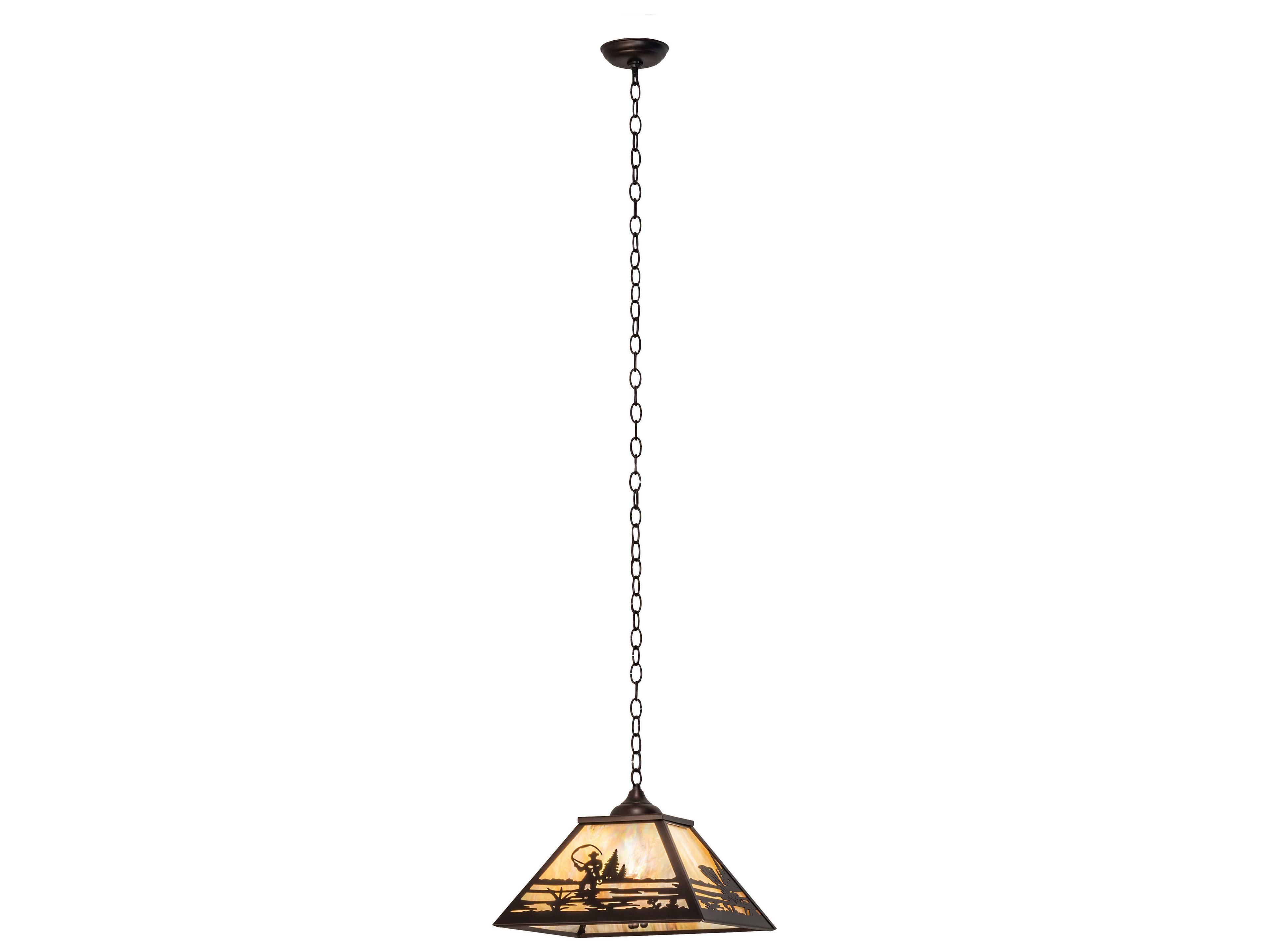 Meyda Fly Fisherman 3-Light Mahogany Bronze Glass Pendant