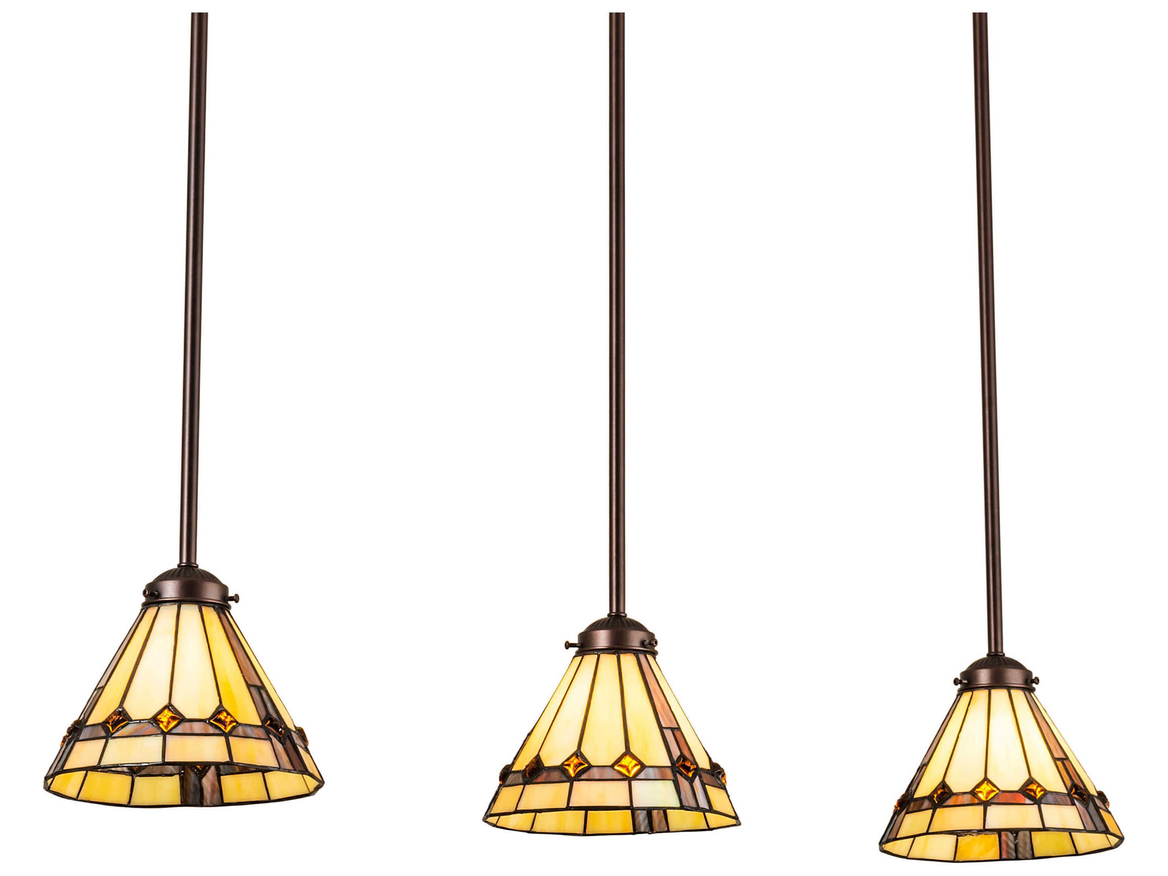 Meyda Belvidere 3-Light Mahogany Bronze Glass Tiffany Island Pendant