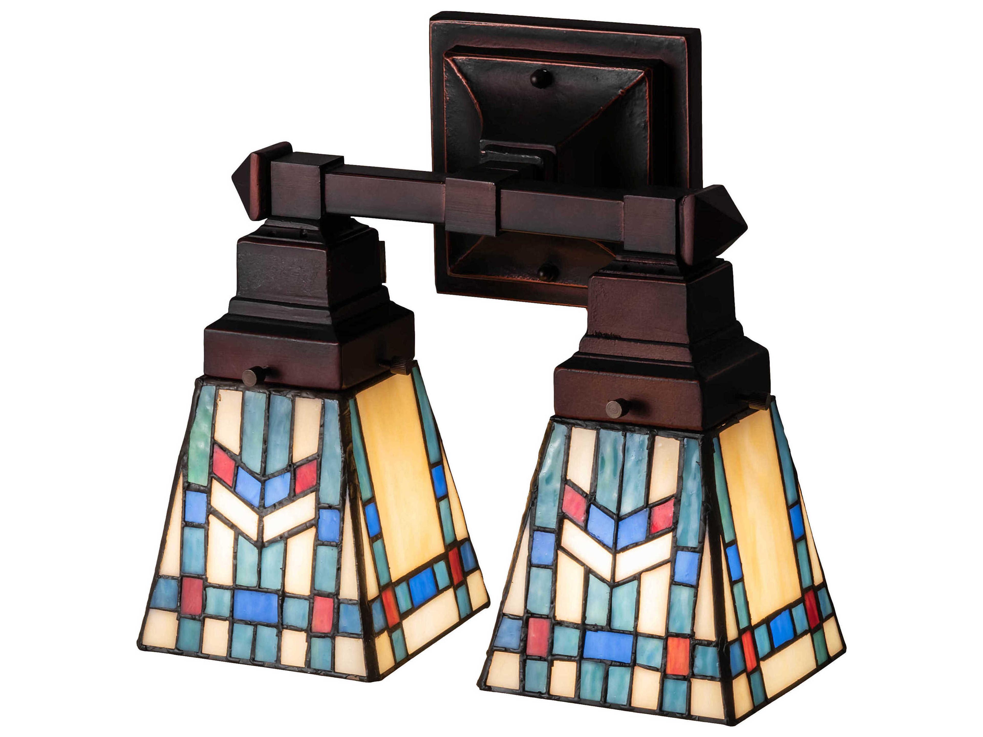 Meyda Prairie Wheat 2-Light Mahogany Bronze Blue Glass Tiffany Wall Sconce