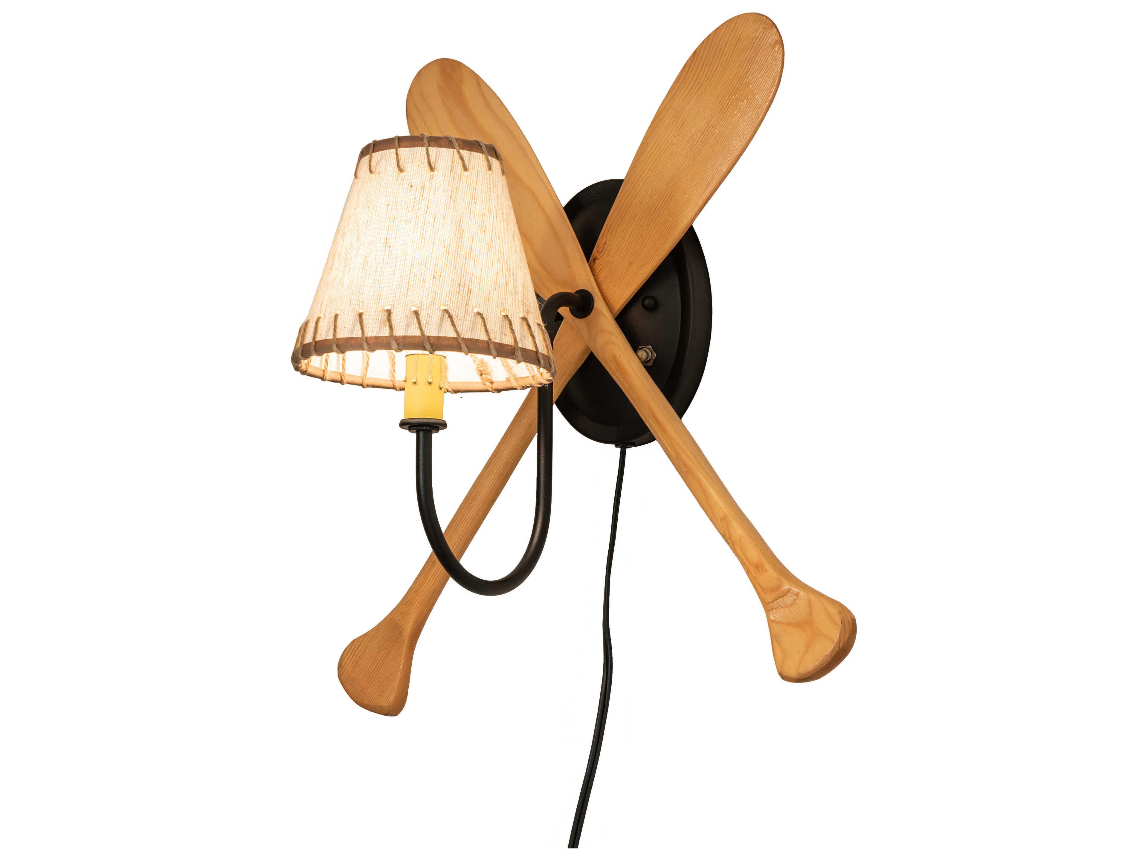 Meyda Paddle 1-Light Natural Wood Black Wall Sconce
