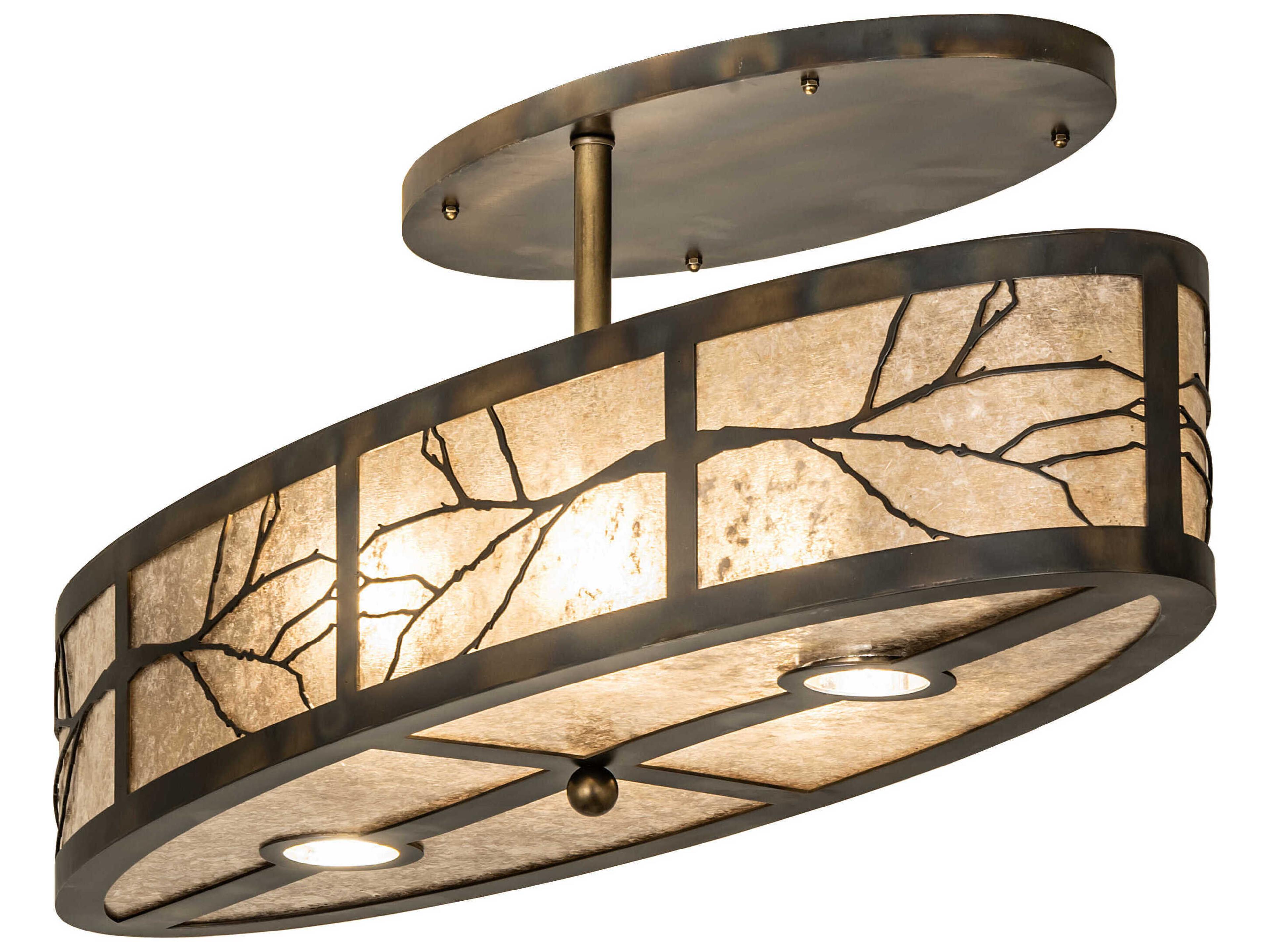 Meyda Branches 4 2-Light Antique Copper Glass Semi Flush Mount