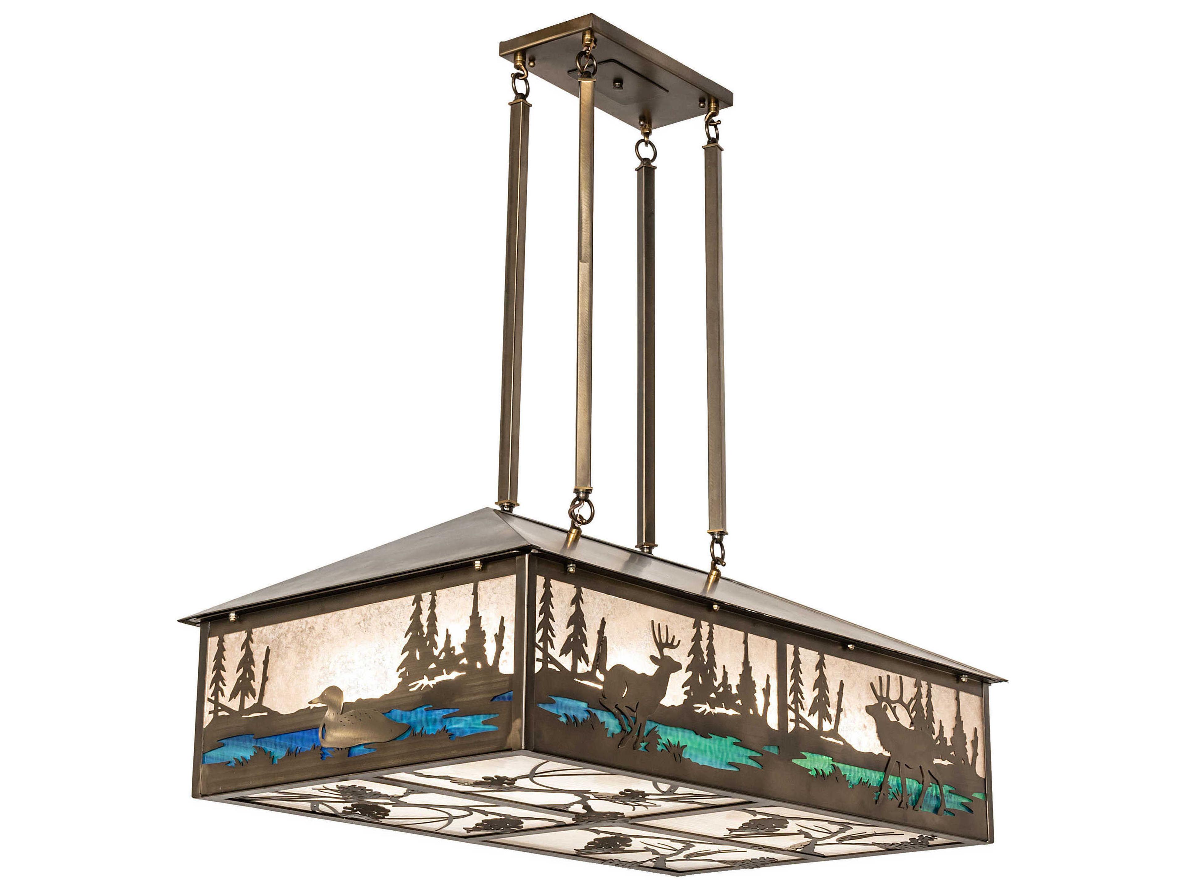 Meyda Elk At Lake 8-Light Steel Island Pendant