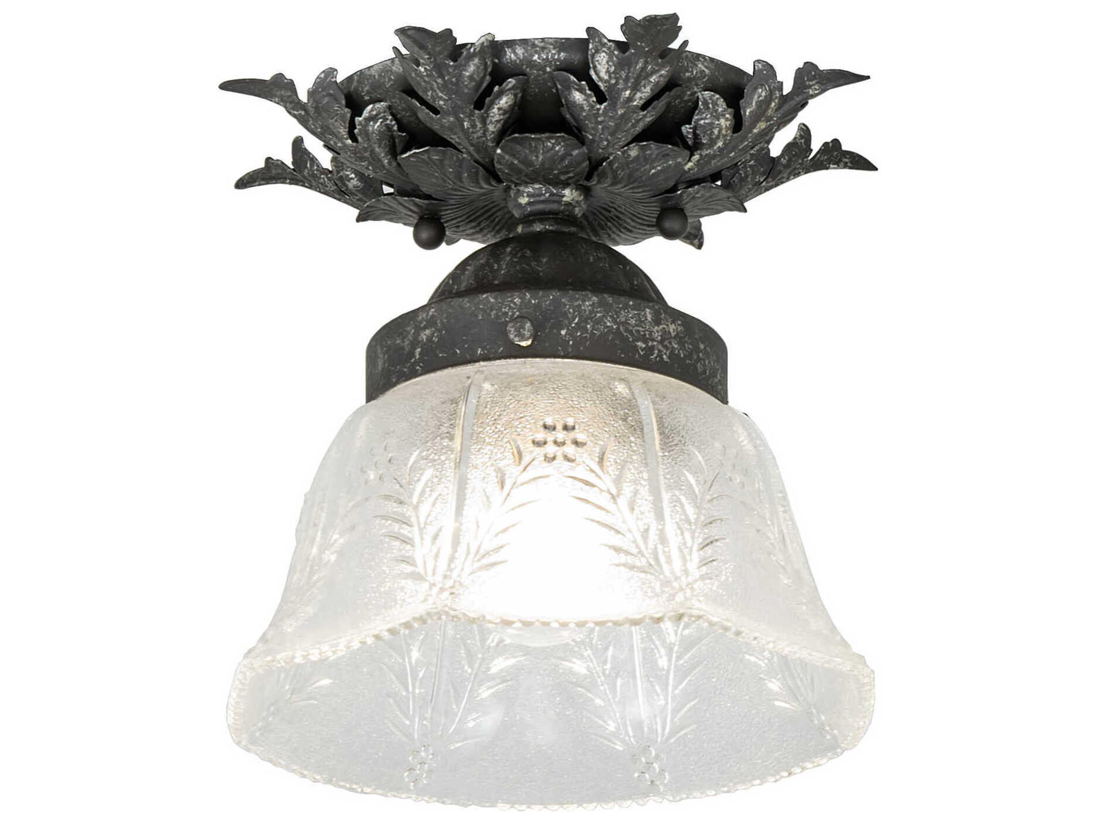 Meyda 1-Light Pewter Antique Glass Bell Round Semi Flush Mount