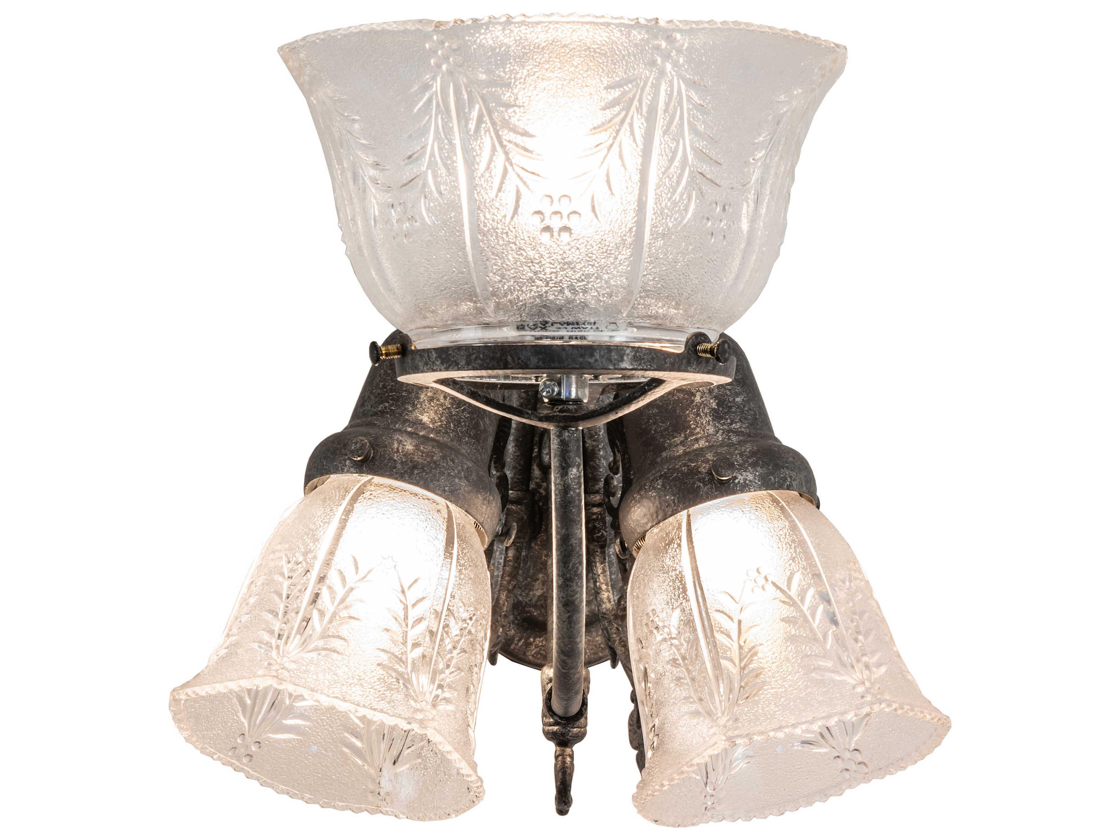 Meyda Revival Gas And Electric 3-Light Pewter Antique Brass Glass Wall Sconce