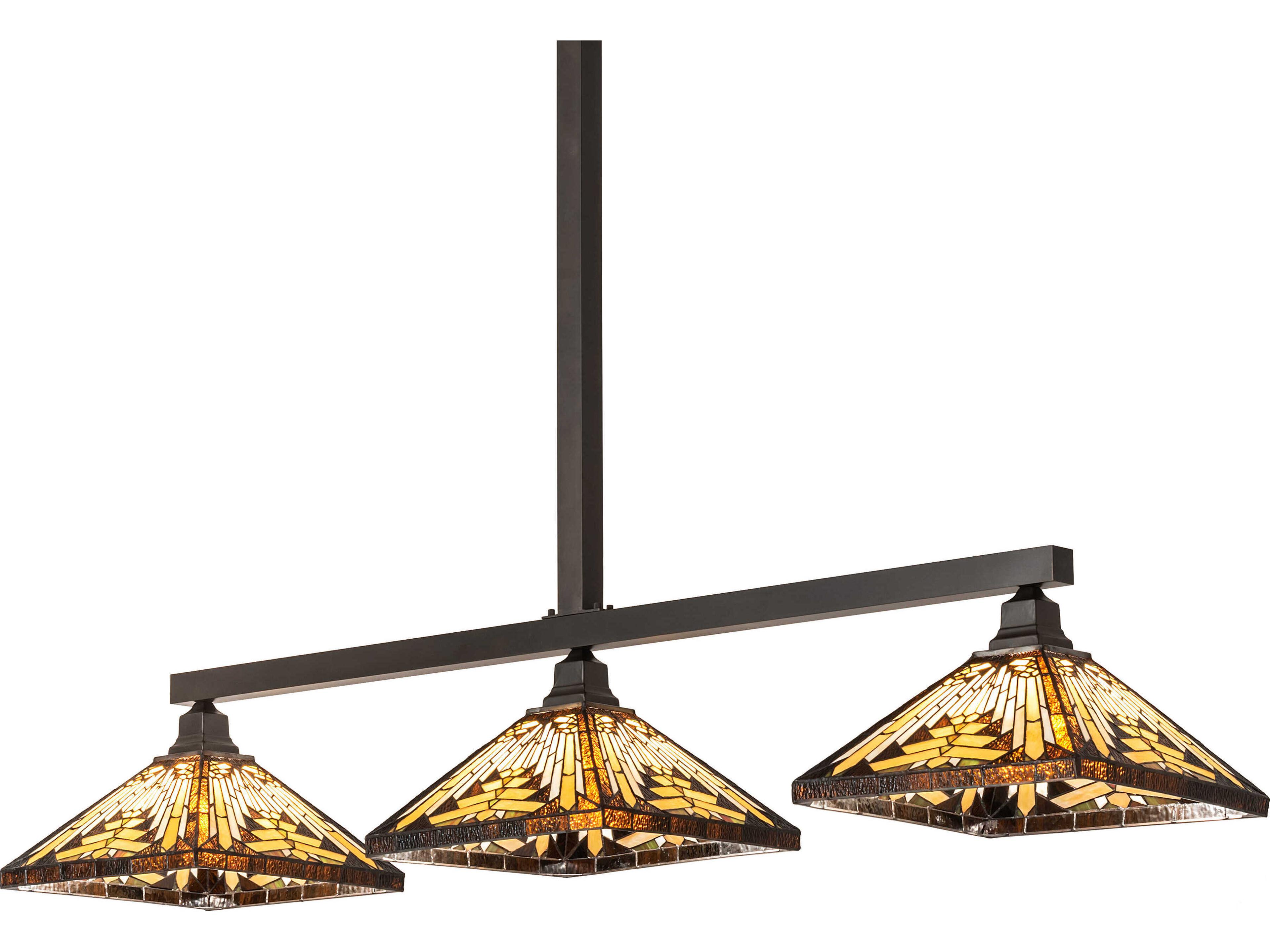 Meyda Nuevo Mission 3-Light Craftsman Brown Glass Tiffany Island Pendant