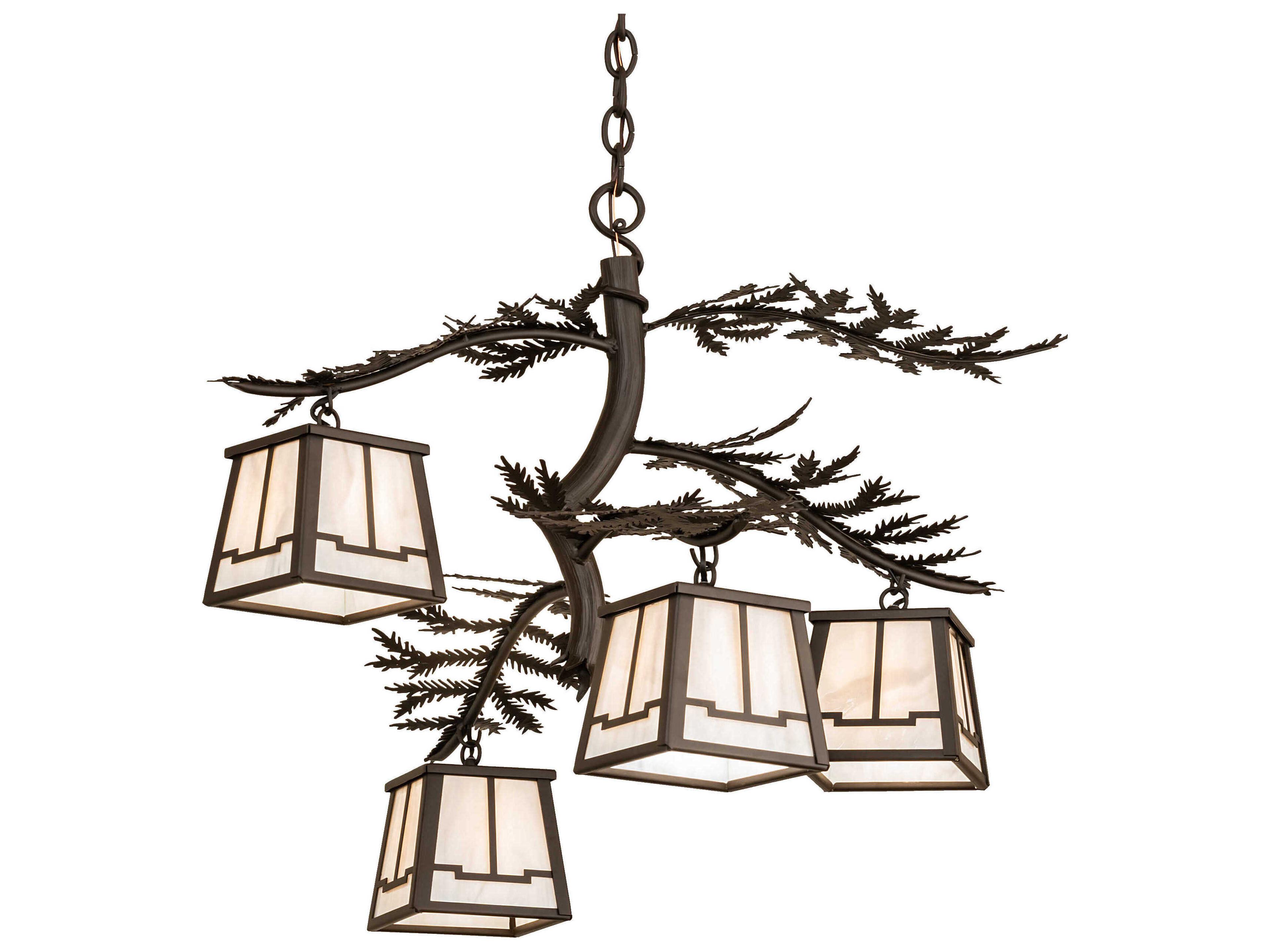 Meyda Pine Branch Valley View 4-Light Black Glass Lantern Chandelier