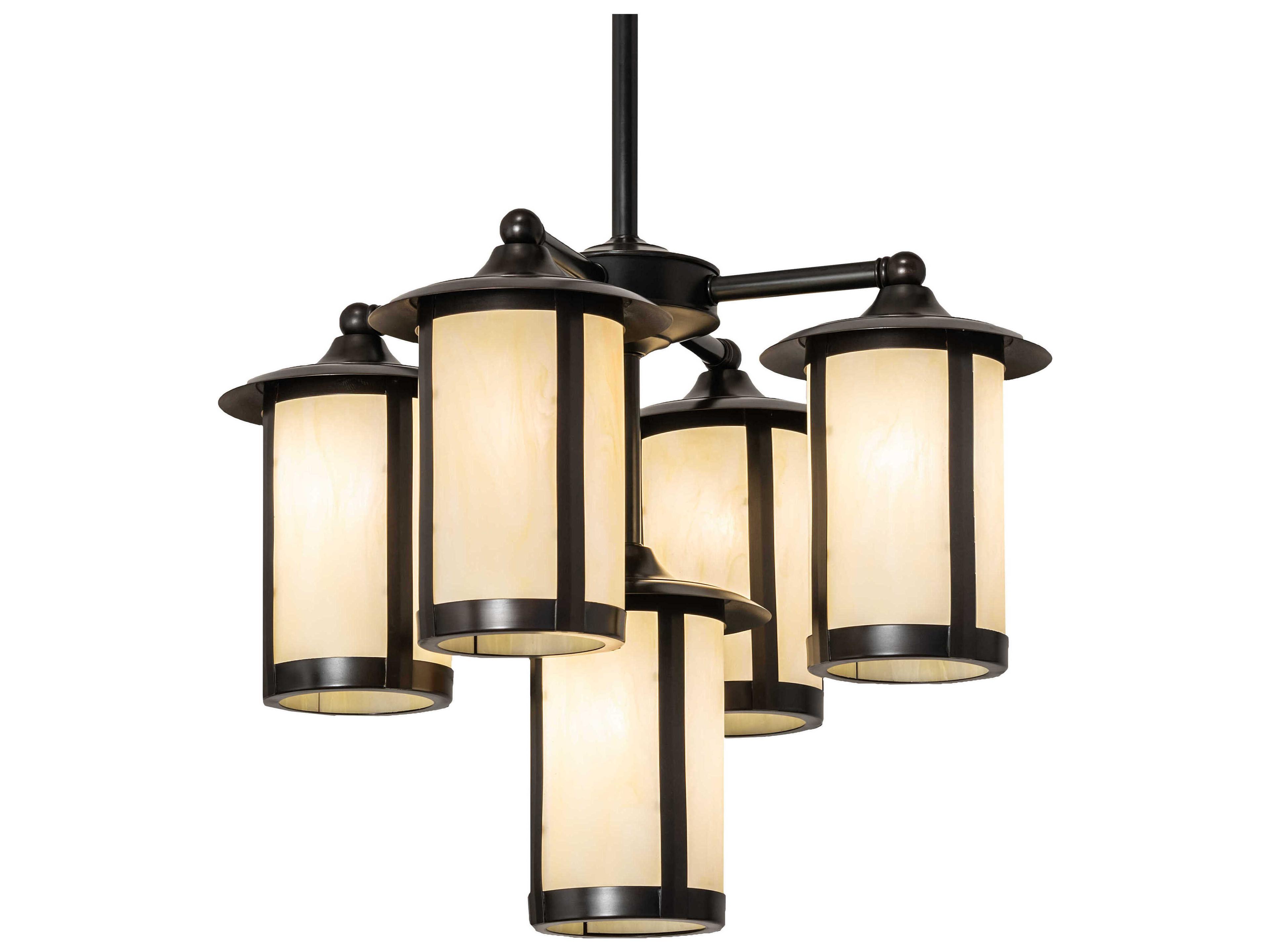Meyda Fulton 5-Light Craftsman Brown Cylinder Lantern Chandelier