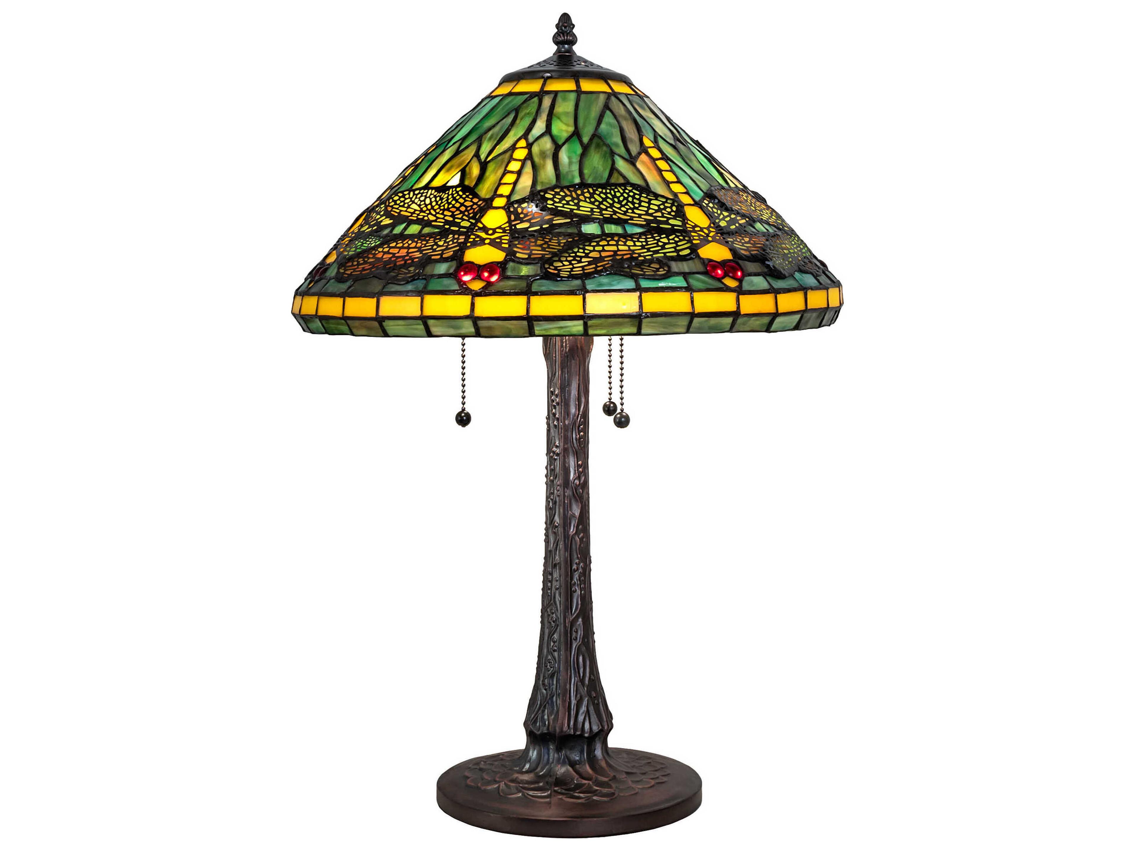 Meyda Tiffany Dragonfly Mahogany Bronze Glass Table Lamp