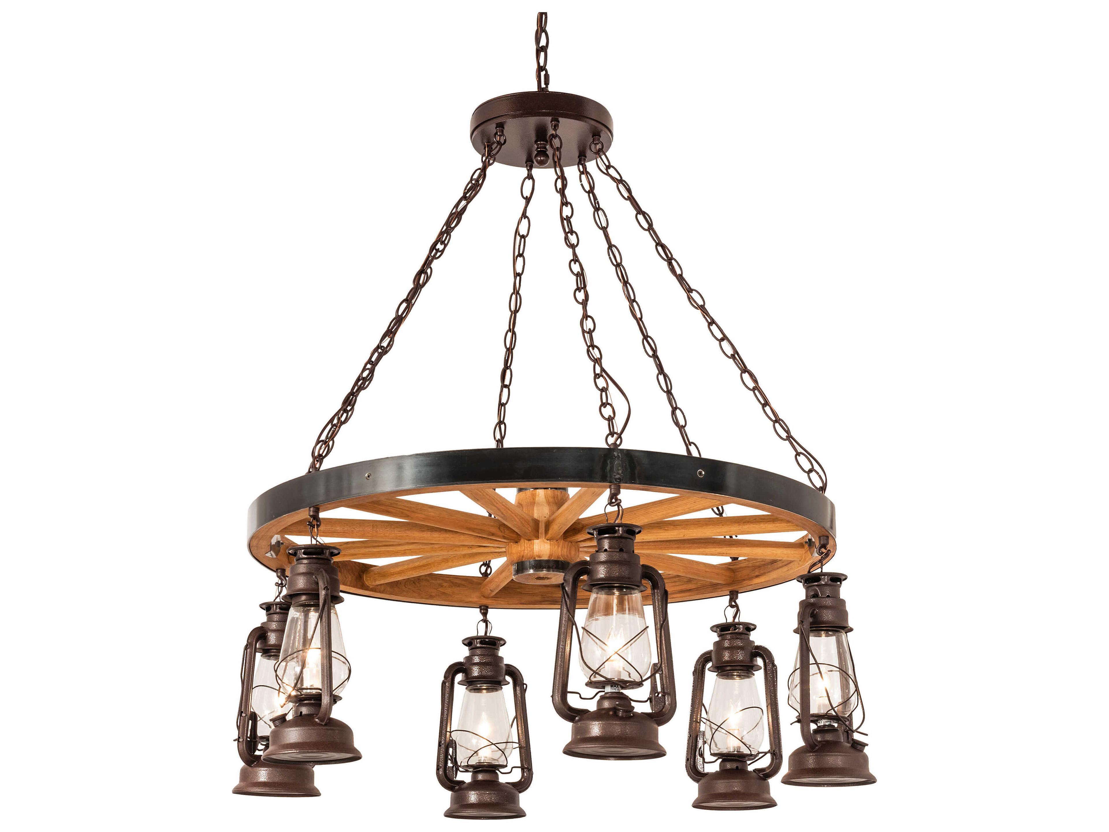 Meyda Miners Lantern 6-Light Rust Black Glass Chandelier