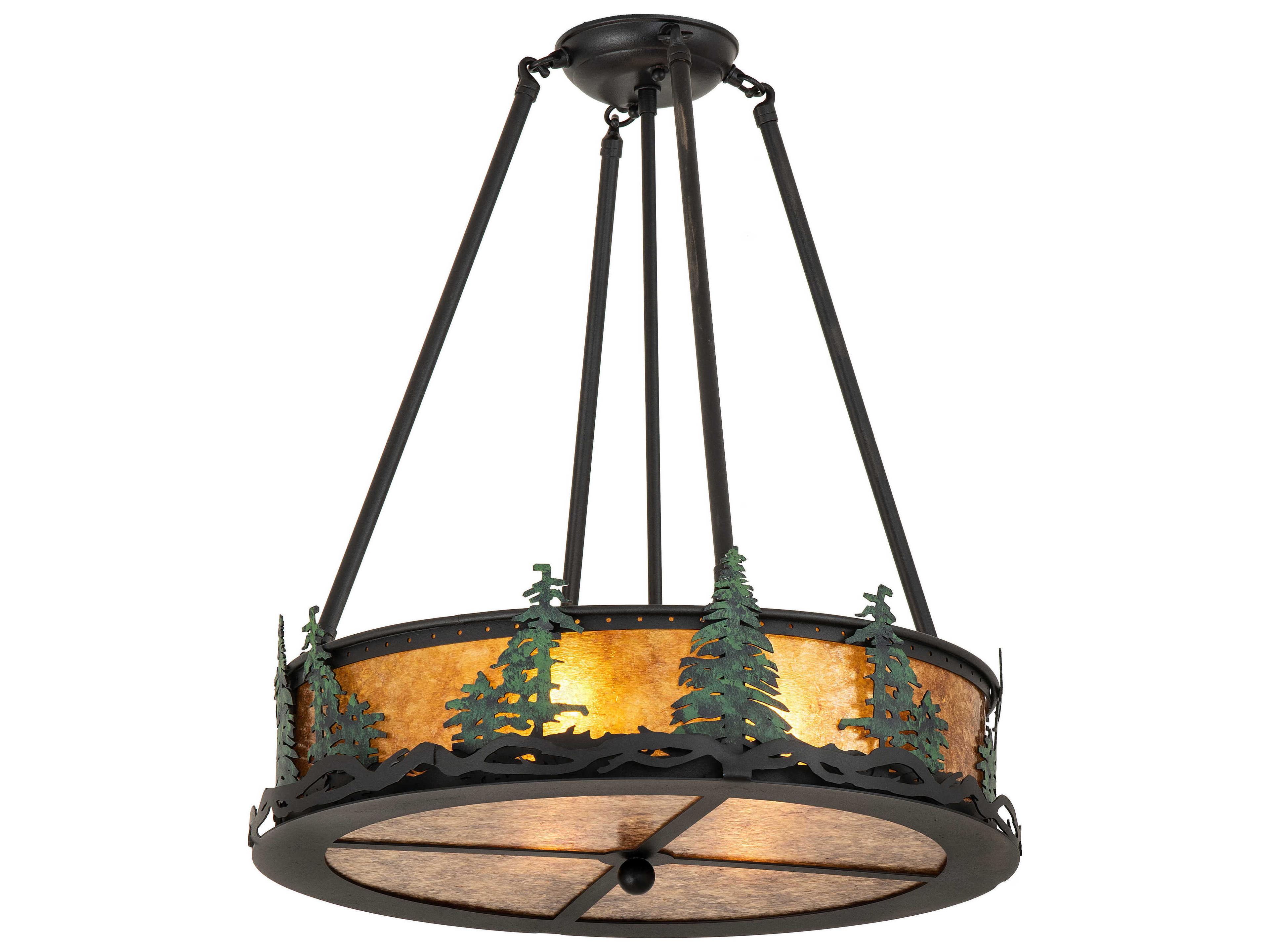 Meyda Tall Pines 4-Light Black Glass Round Semi Flush Mount