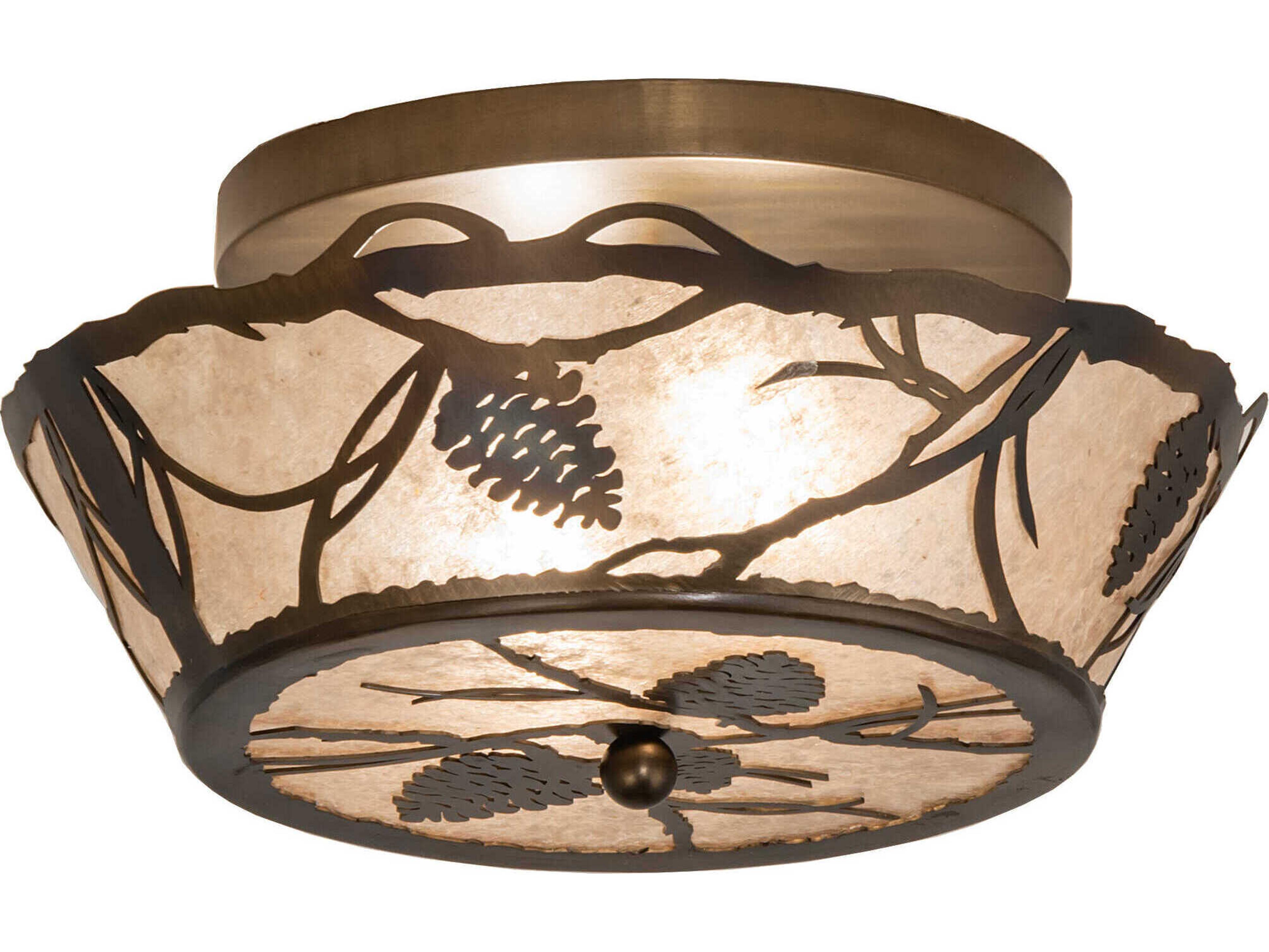 Meyda Whispering Pines 2-Light Antique Copper Glass Bowl Flush Mount