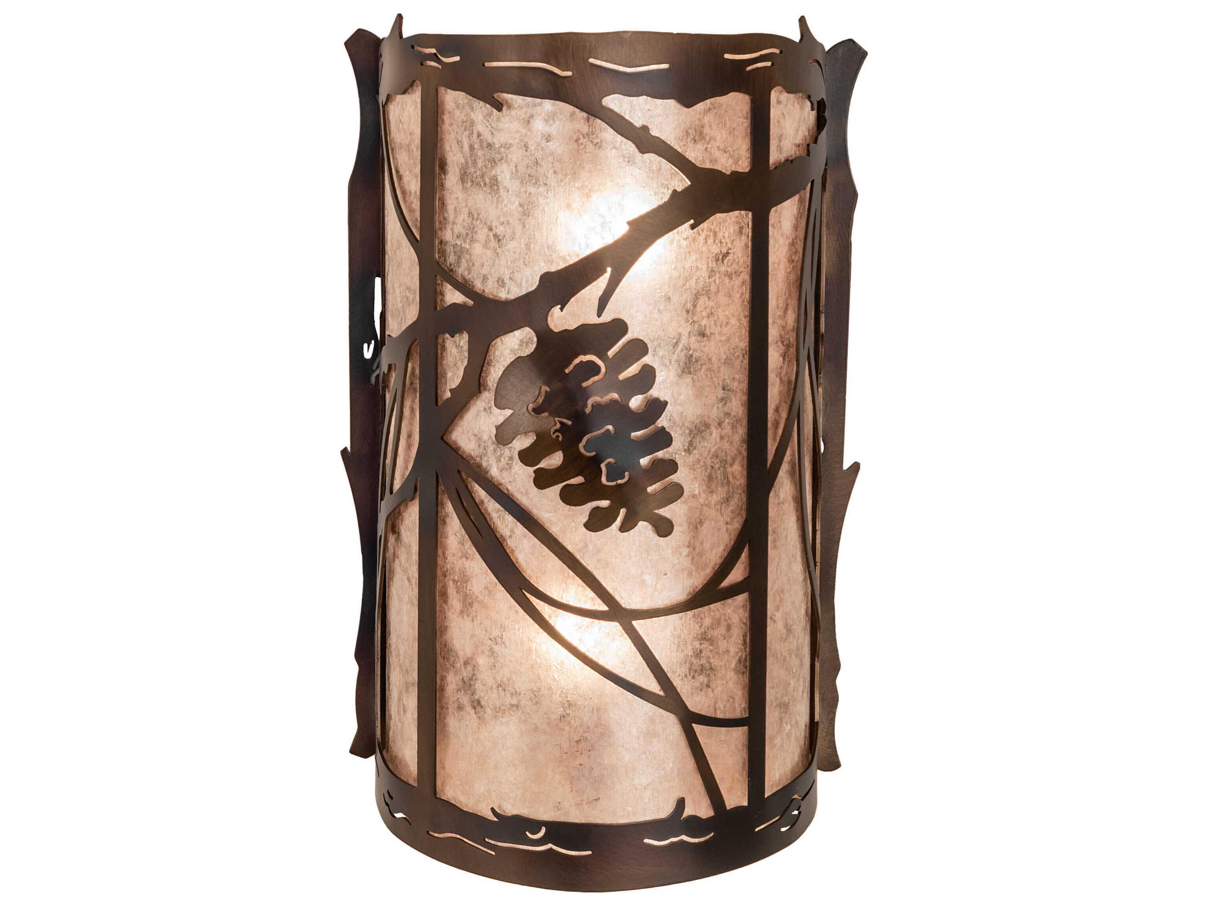 Meyda Whispering Pines 2-Light Antique Copper Silver Glass Wall Sconce