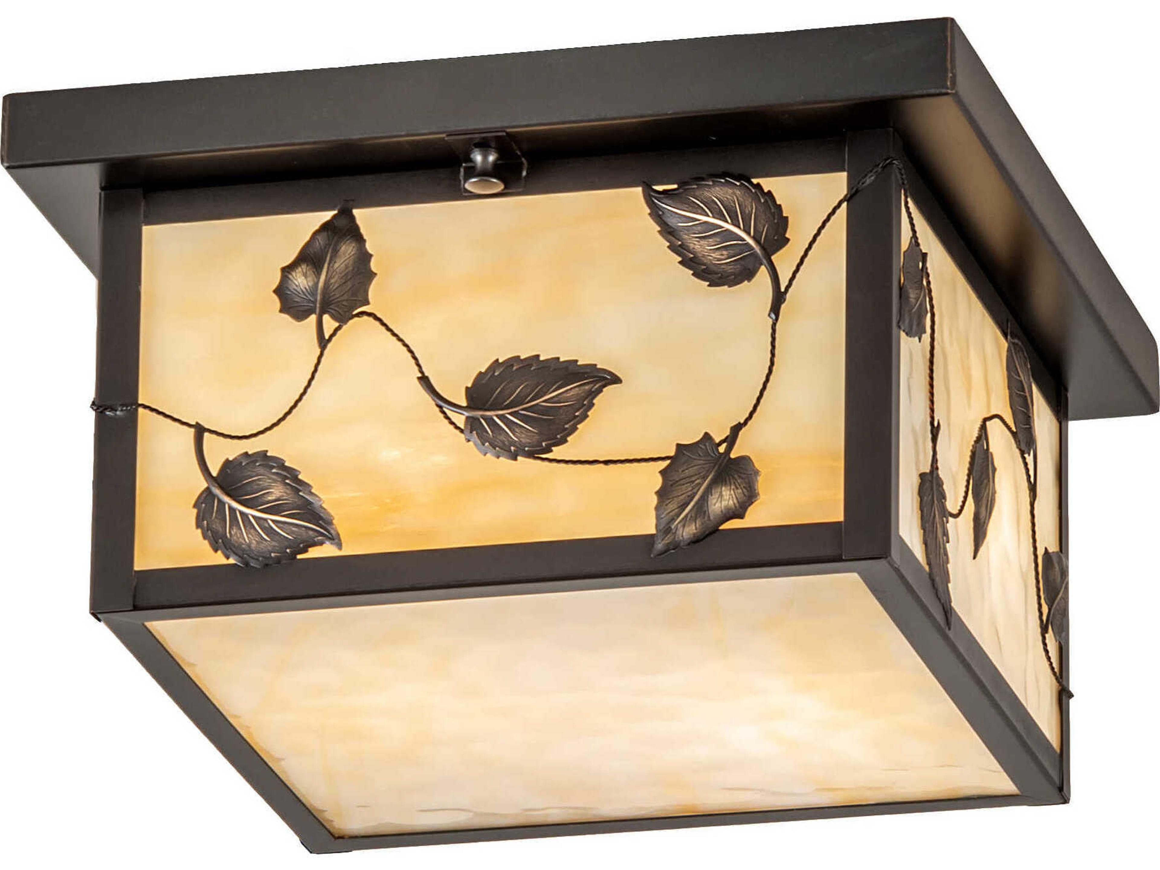 Meyda Hyde Park 2-Light Craftsman Brown Glass Flush Mount