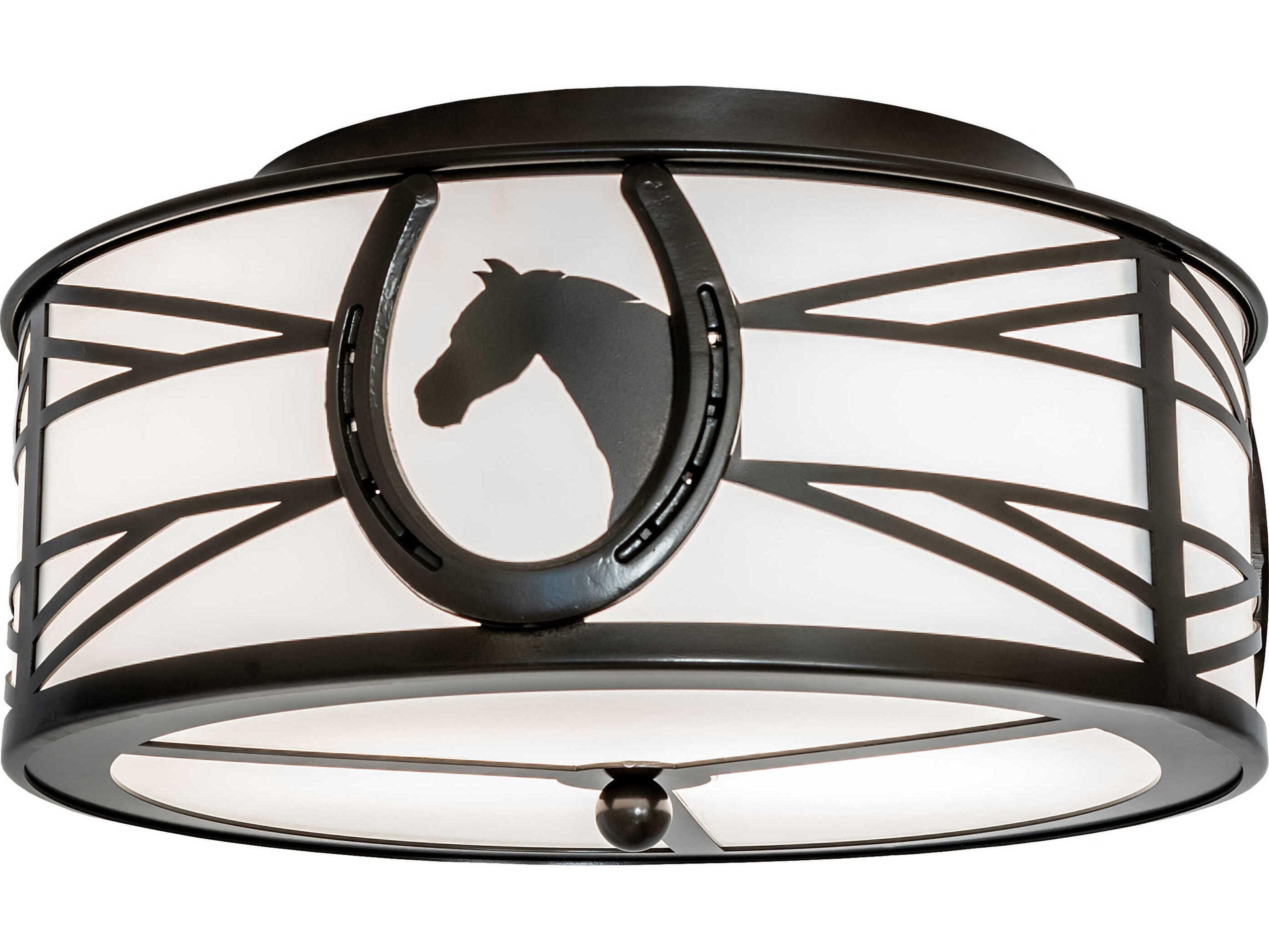 Meyda Horseshoe 2-Light Timeless Bronze Drum Flush Mount